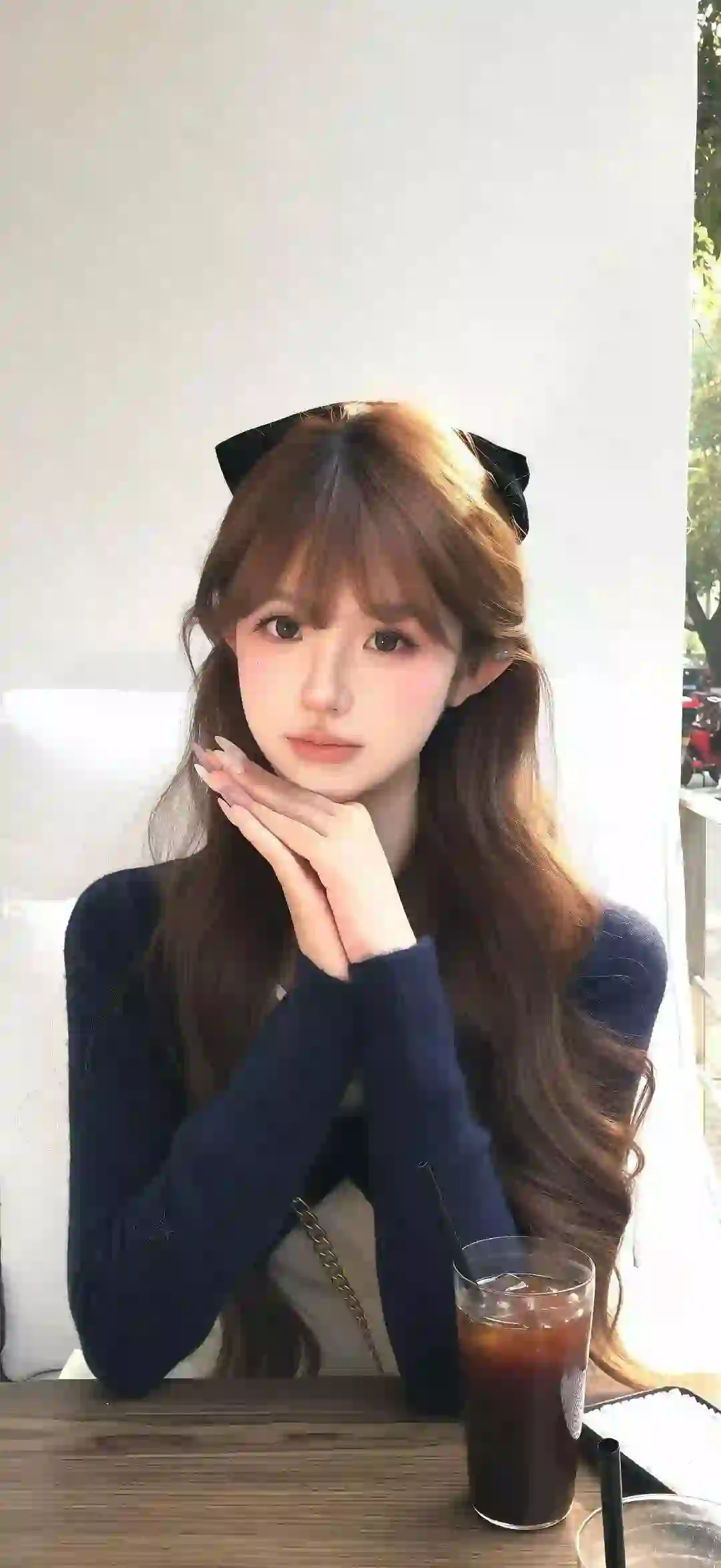 长发清纯美女 黑咖啡 咖啡