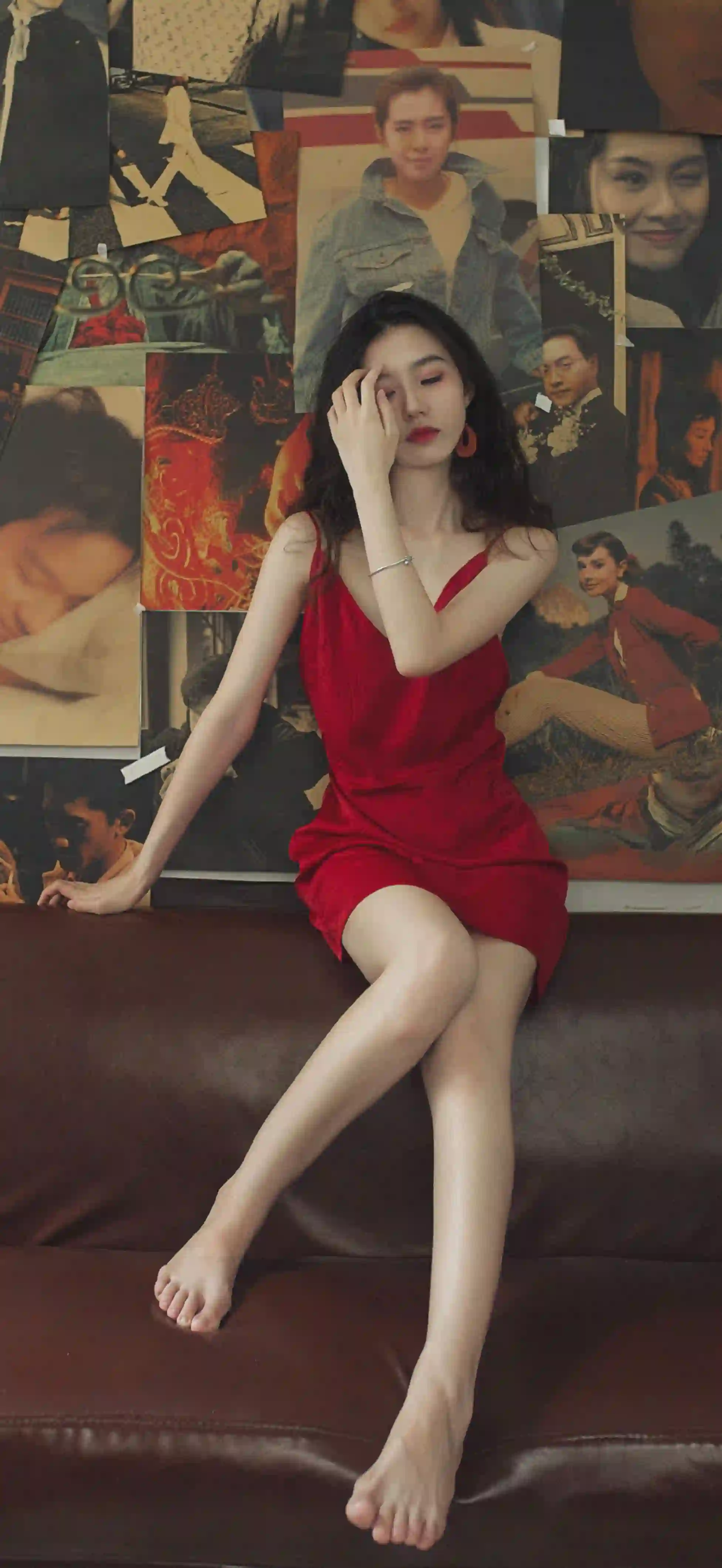 长腿美女 红色长裙美女 性感美女