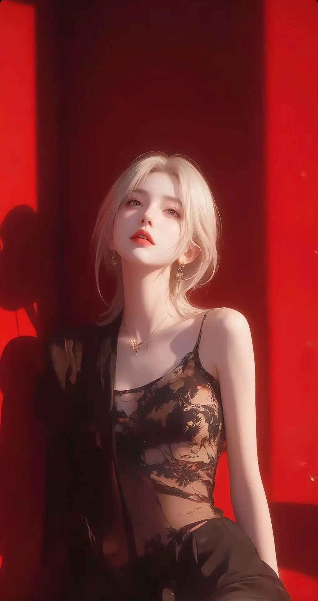 银发绝美性感红唇吊带美女