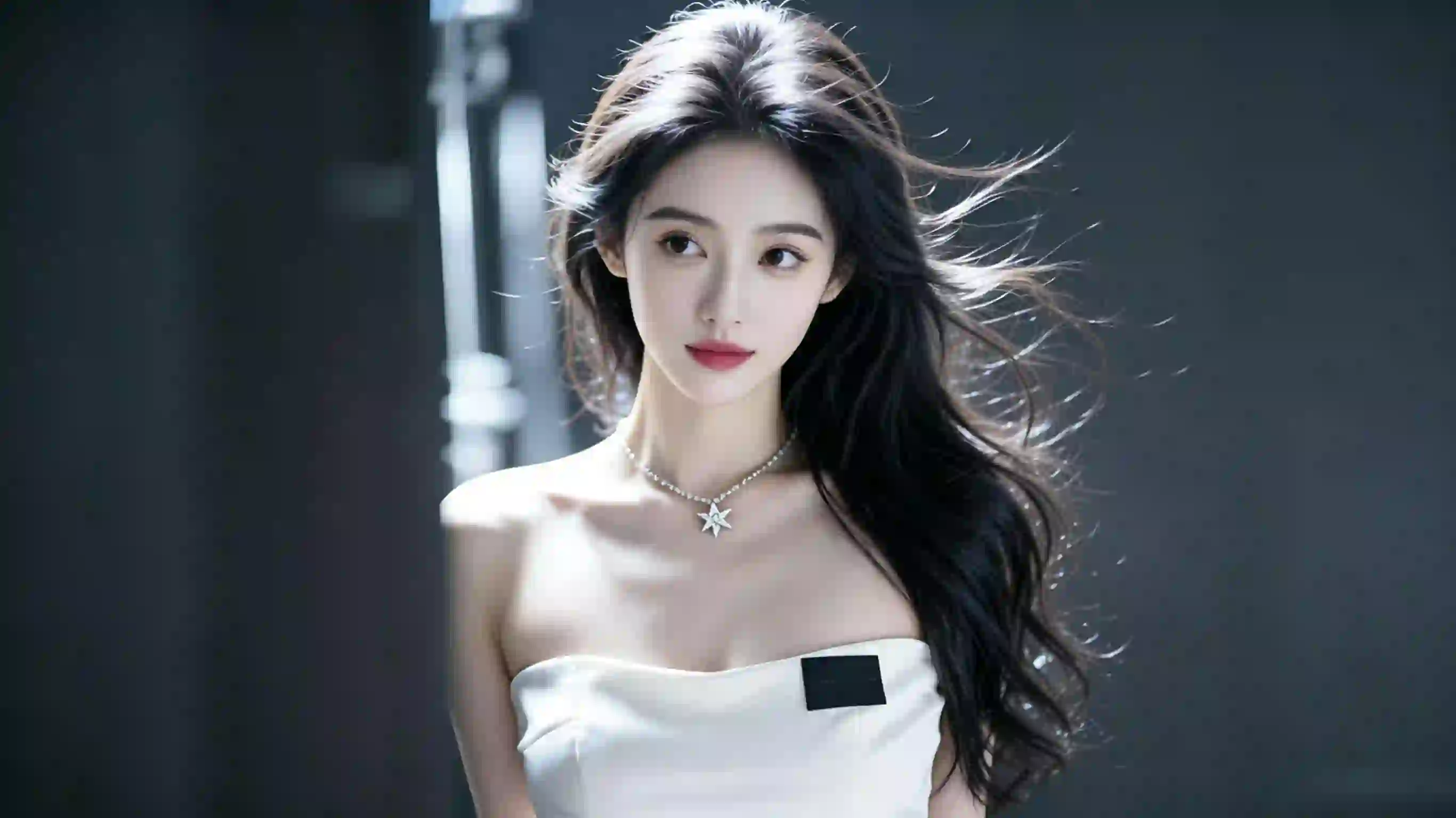 长发清纯美女 抹胸穿搭 清纯