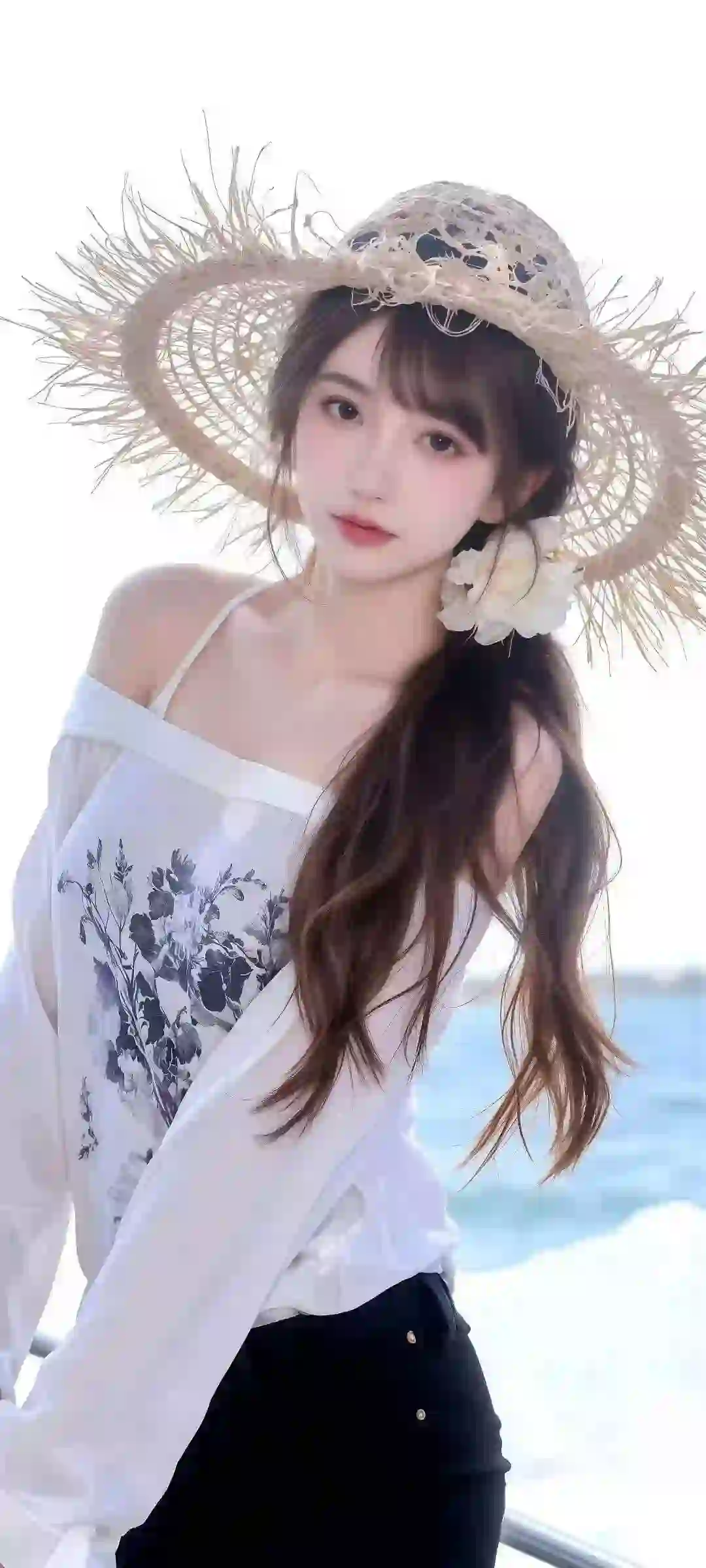 美女 长发美女 草帽女孩 抹胸