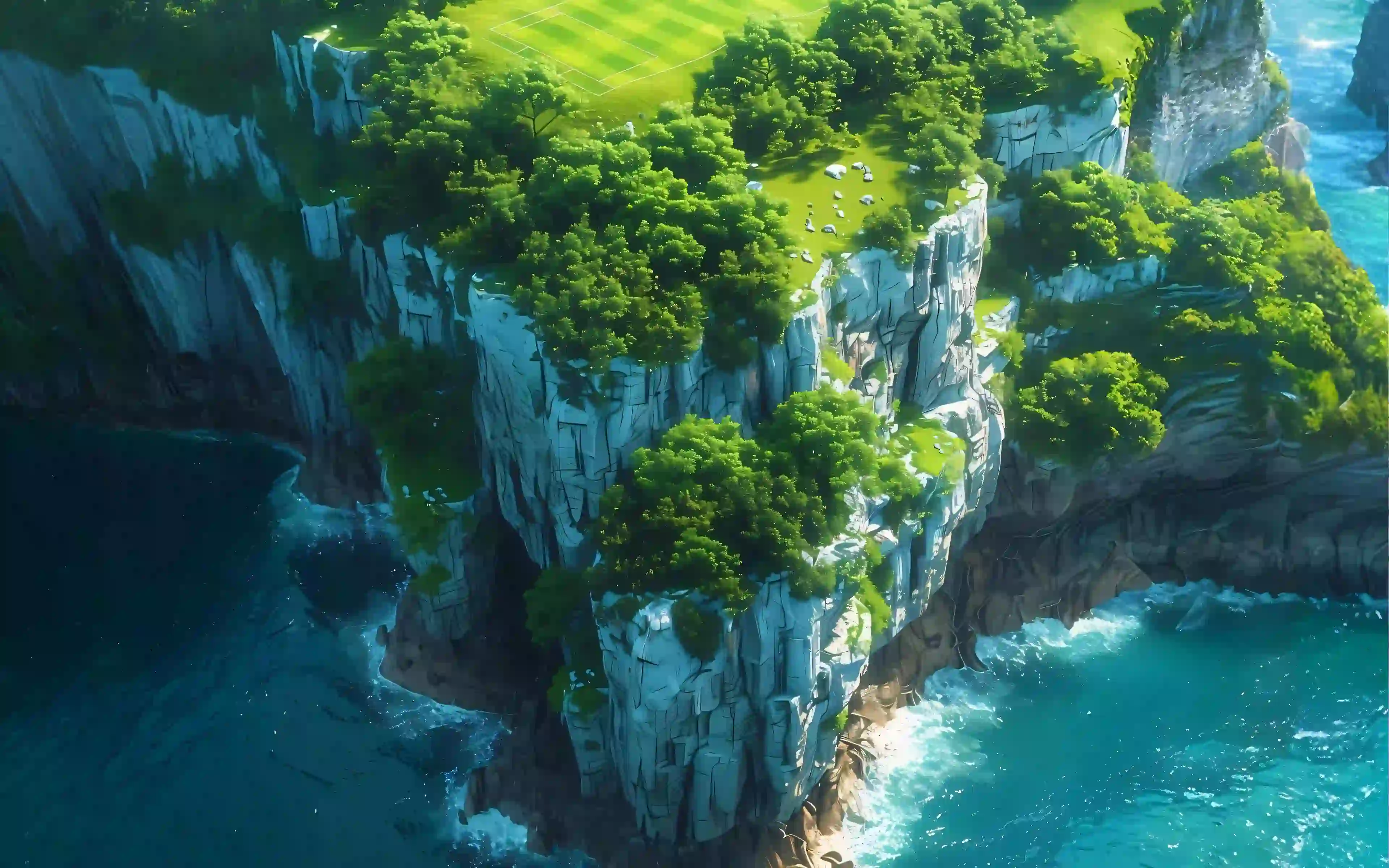 海岸绿茵场4K风景壁纸