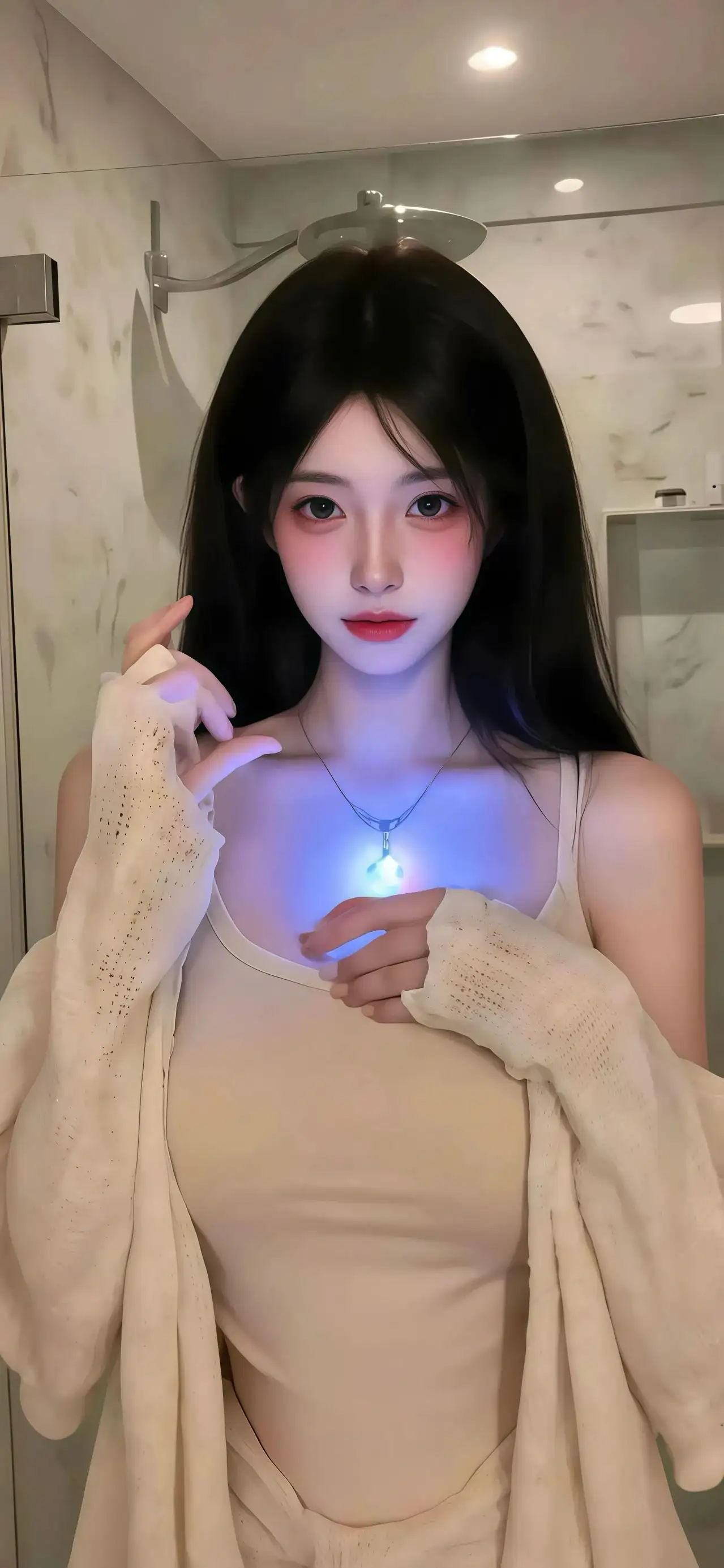 长发吊带美女 闪闪发光的项链