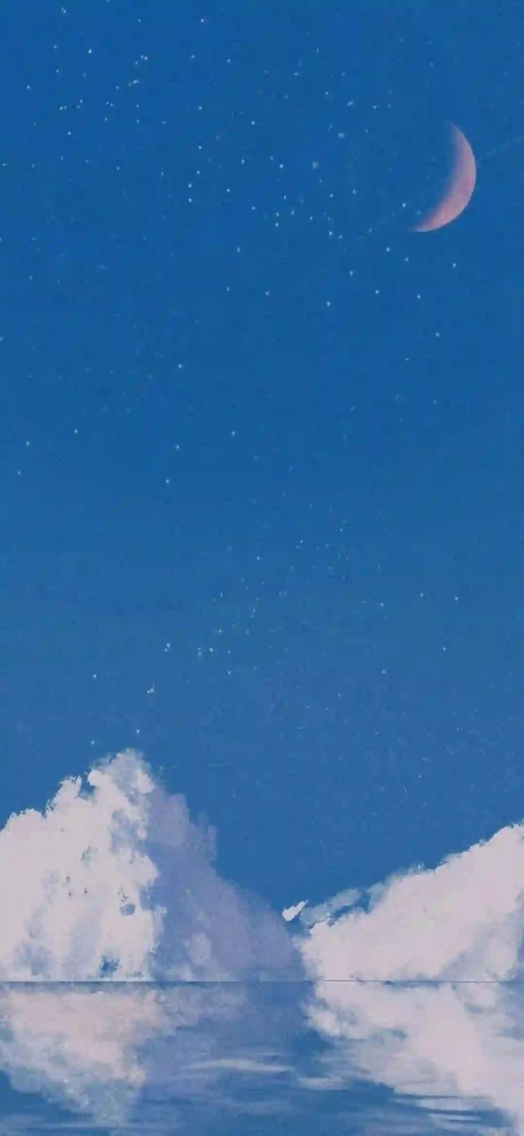 星空 弯月 夜空 云朵 倒影 梦幻 手绘壁纸