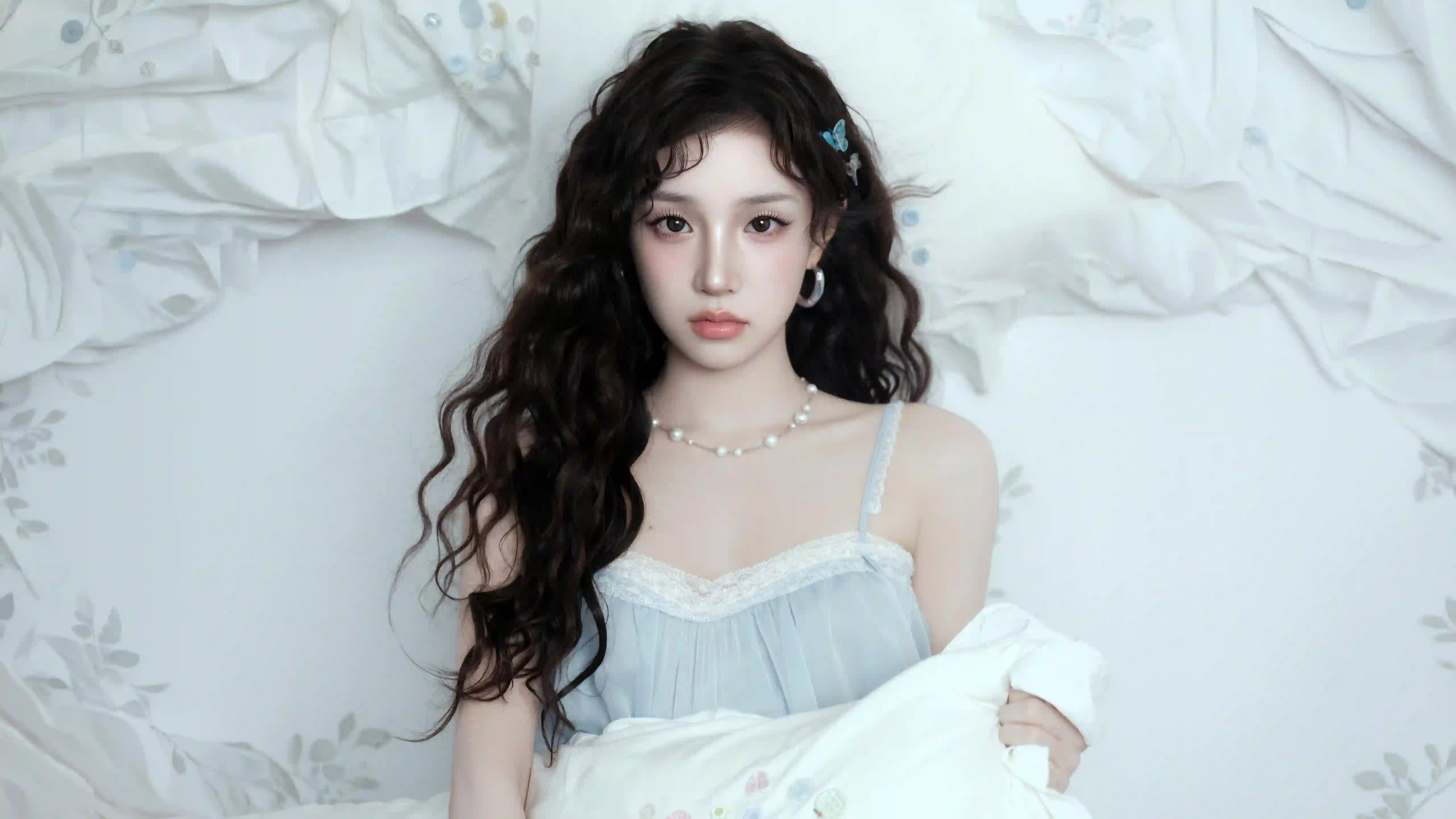 长发美女 美女明星 宋雨琦 吊带 性感 卷发