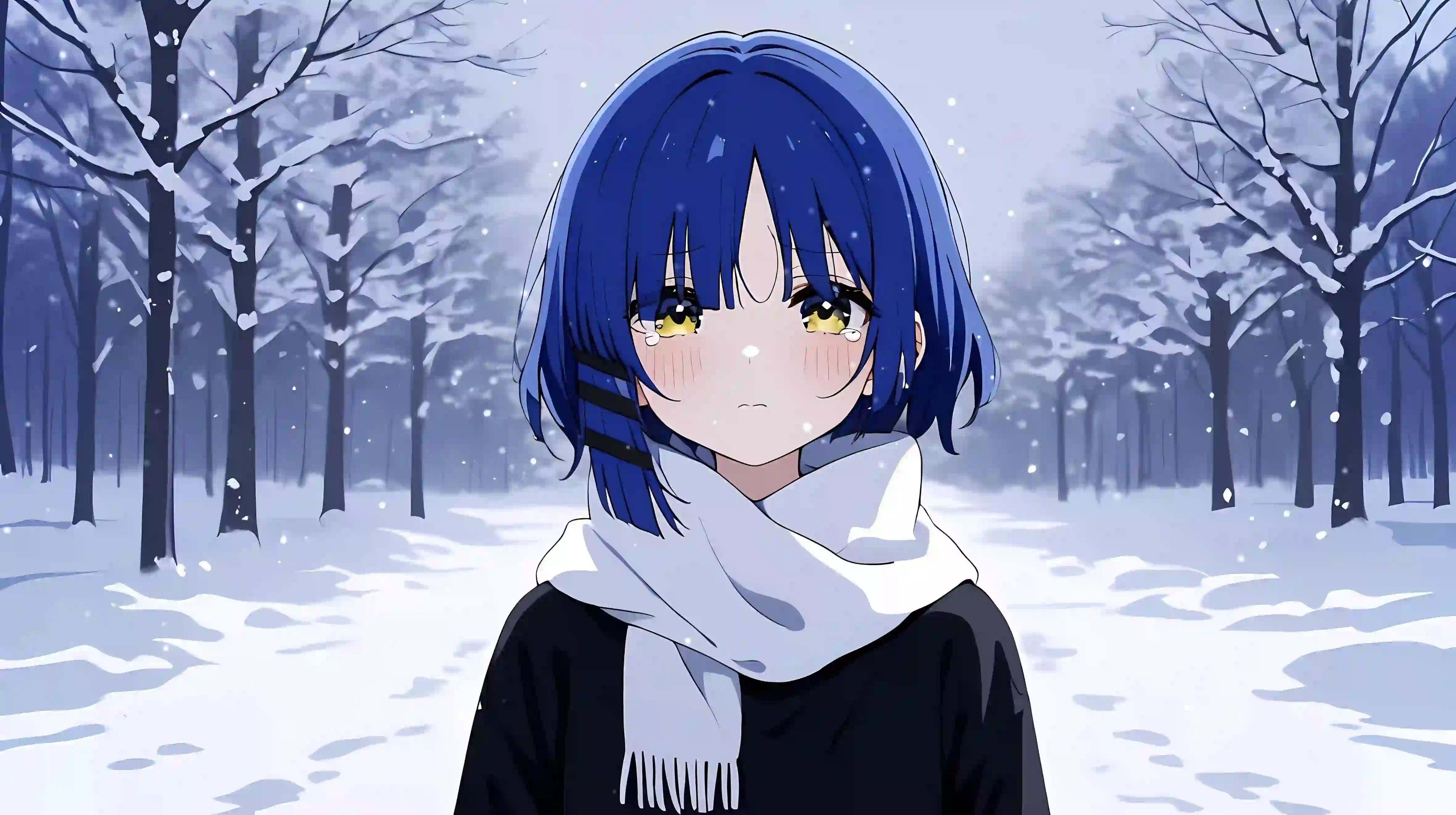 动漫 雪地 动漫女孩 蓝色头发