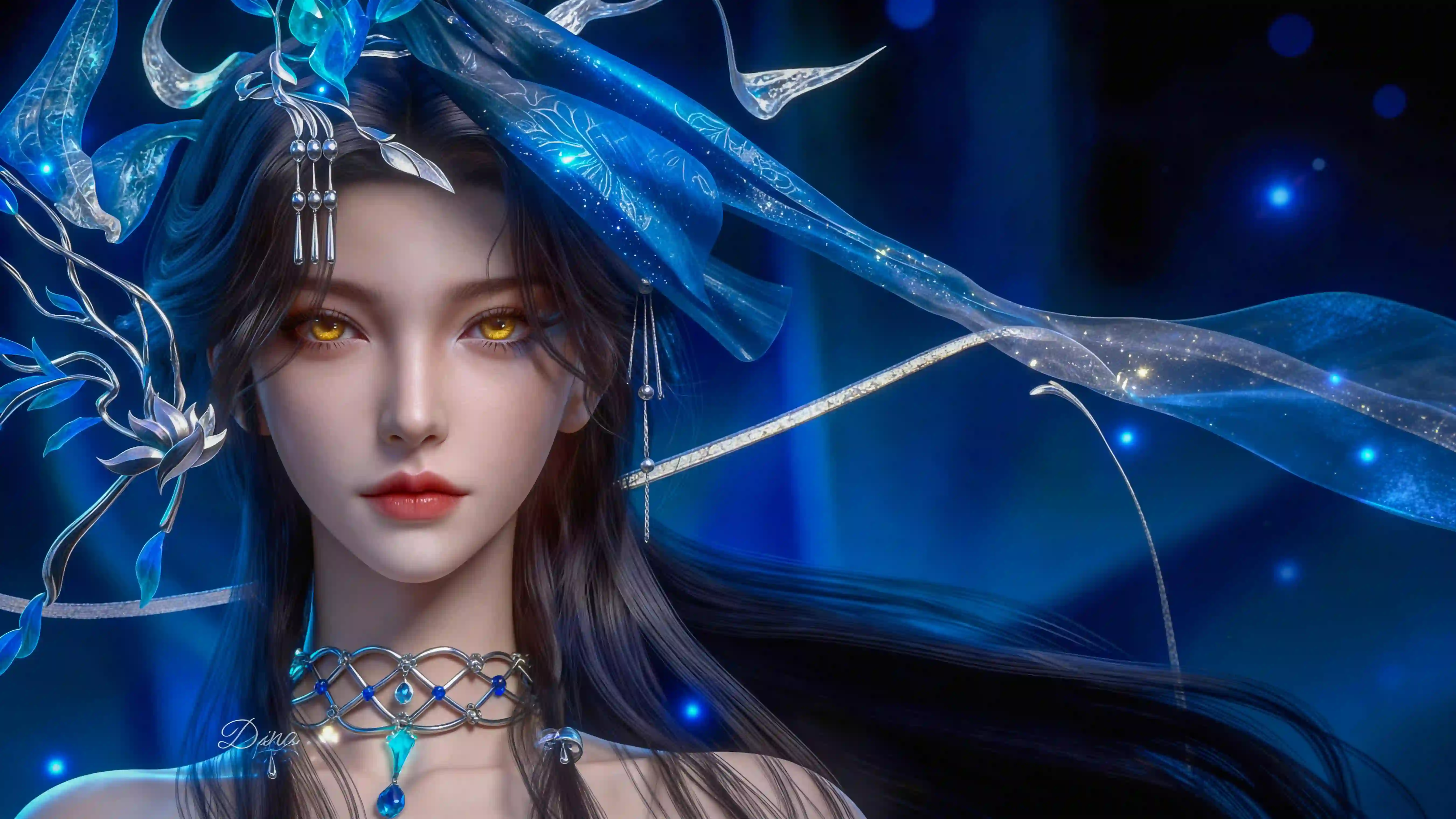 国风玄幻美女 蓝纱银饰黄瞳 唯美CG
