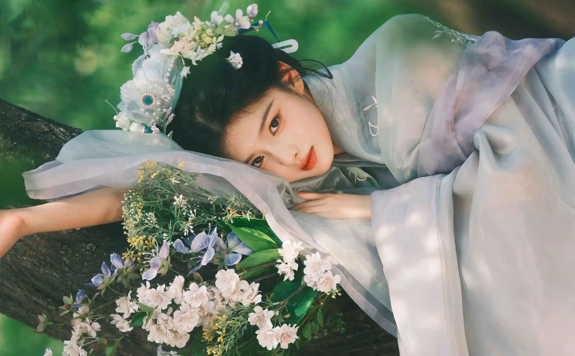 花 白色的花 白色衣服 古风 汉服 古风美女 躺着