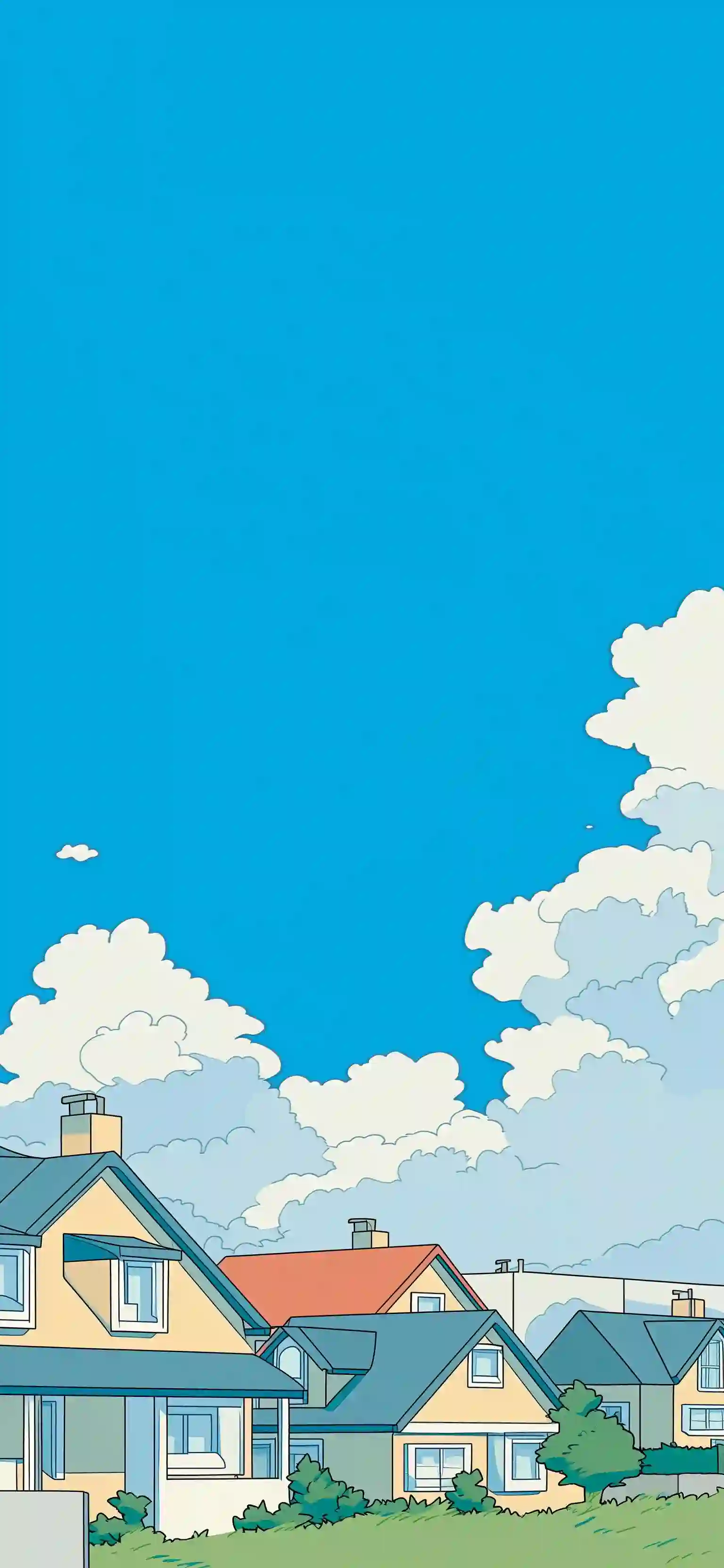 卡通 房子 天空 云朵 风景