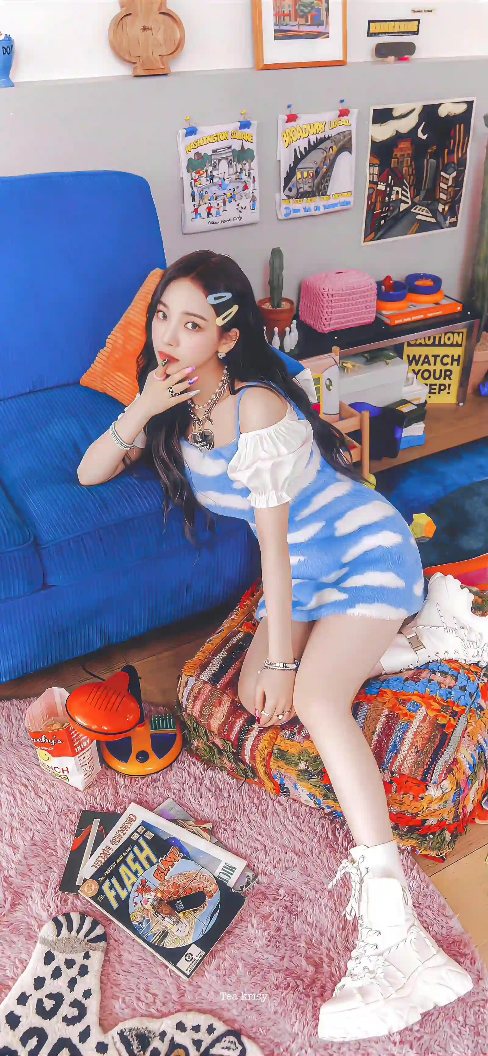 蓝色云纹裙 少女 时尚穿搭 潮流写真