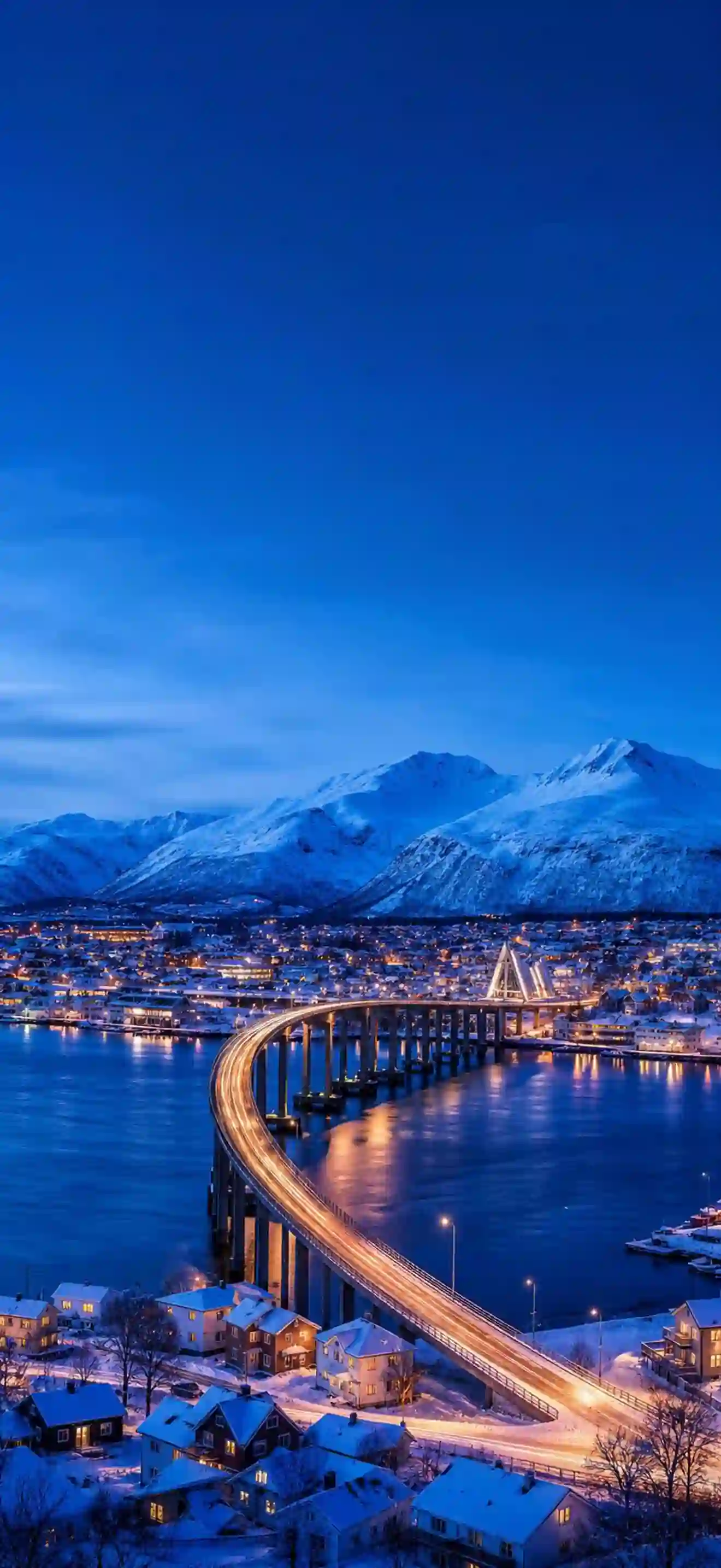 挪威 冬季 雪山 小镇 大桥 夜景 风景