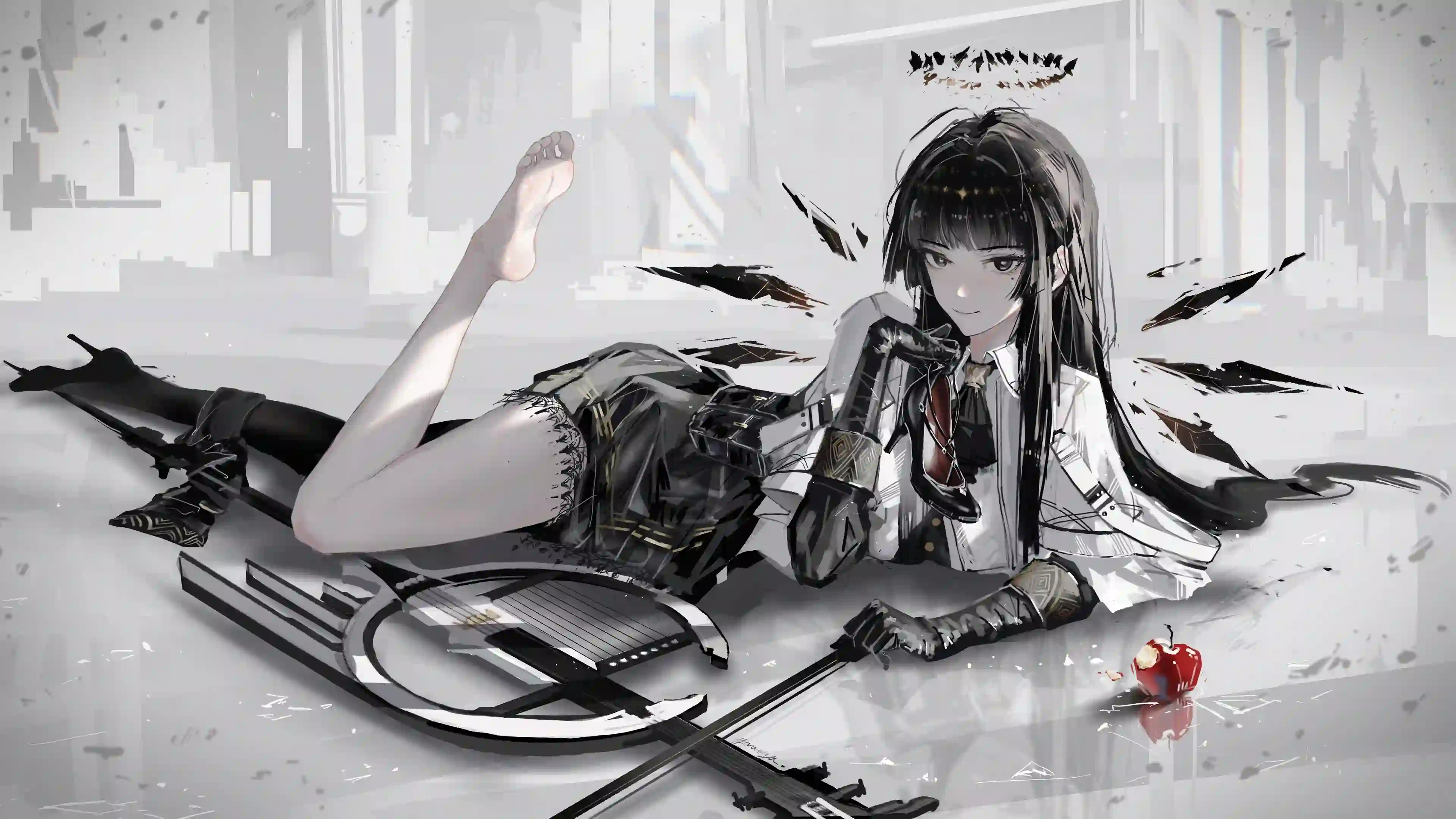 动漫美女 长腿 暗灰色 黑白色调 长腿美女
