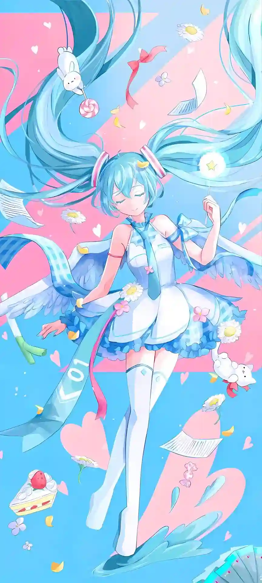 二次元动漫 初音未来 长发女孩 长发动漫女孩 白色丝袜 