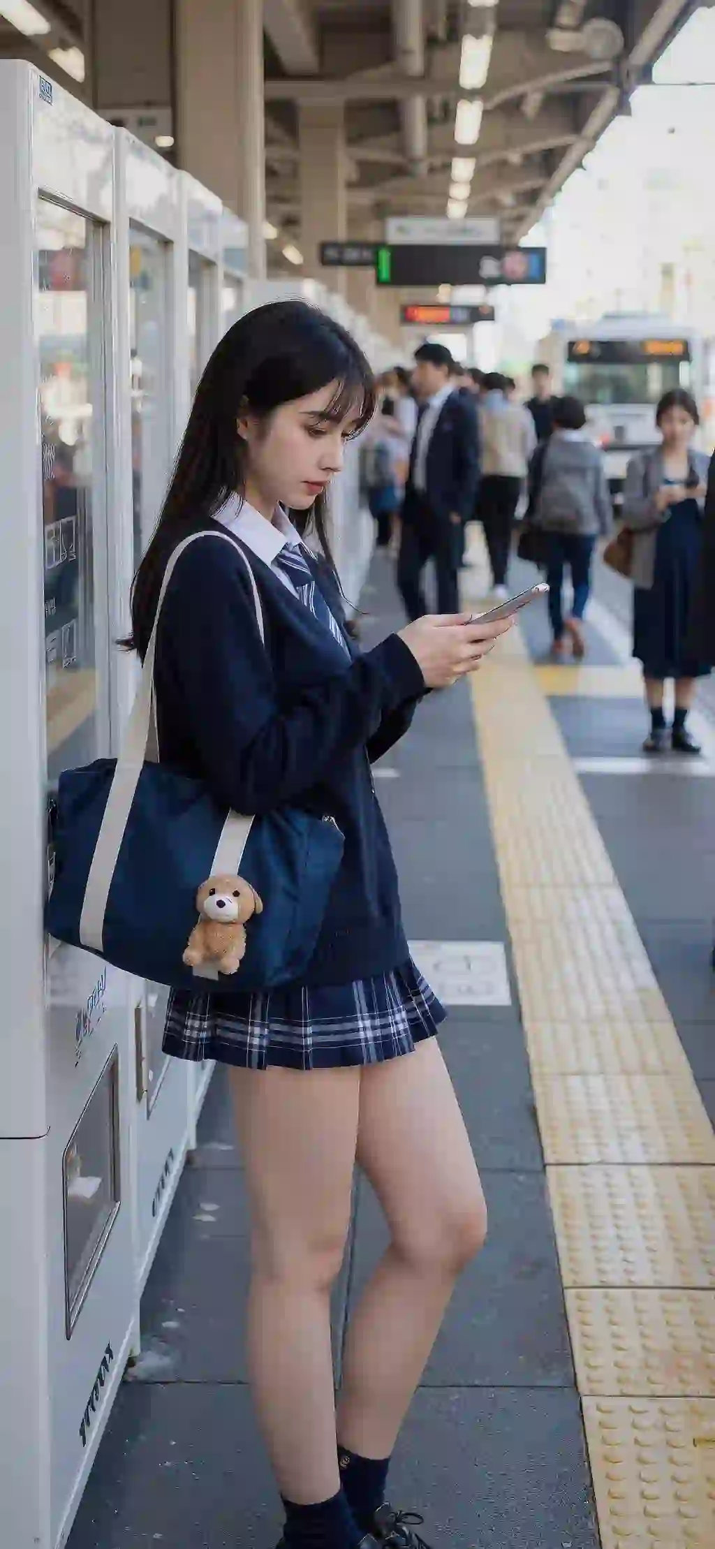 jk 长发女孩 jk穿搭 地铁场景