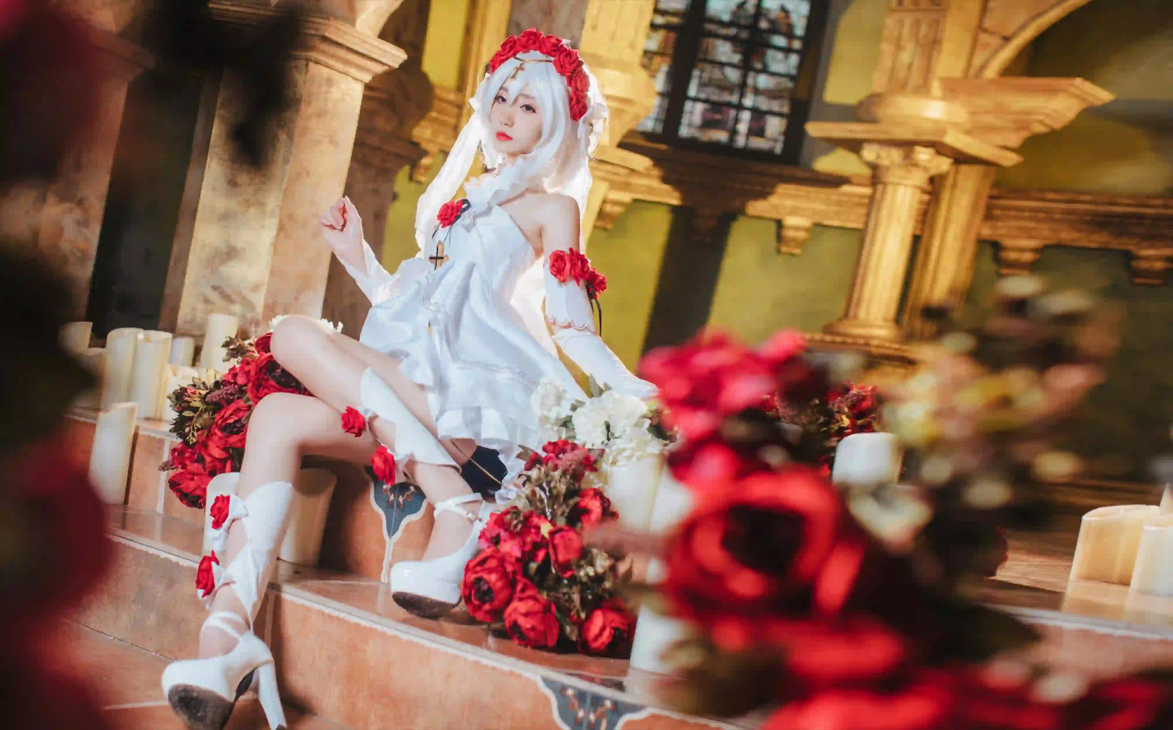 长发美女 白色长发 Coser 白裙少女 长腿美女