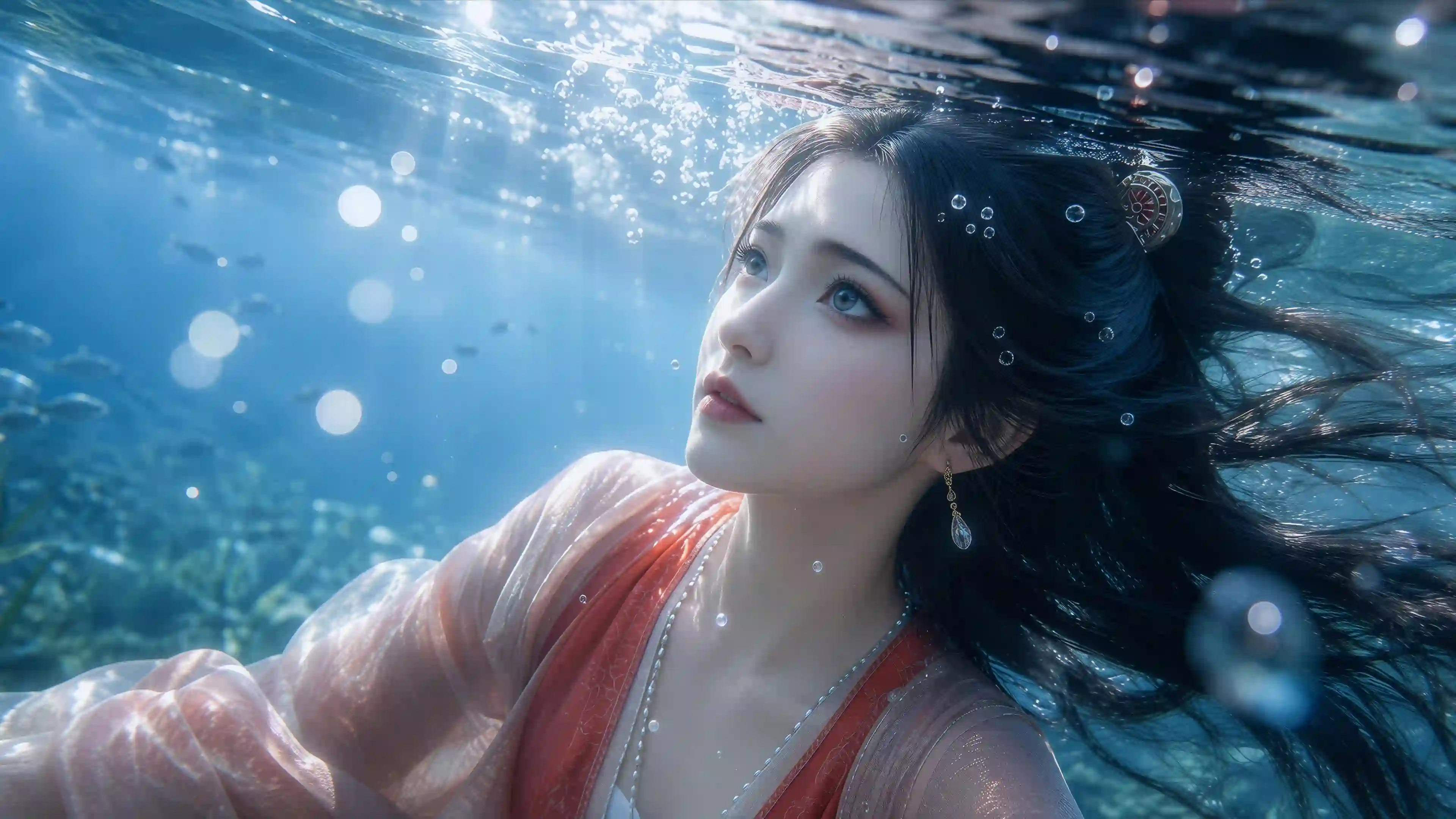 水下 古风 少女 唯美 气泡 光影 梦幻 慕沛灵