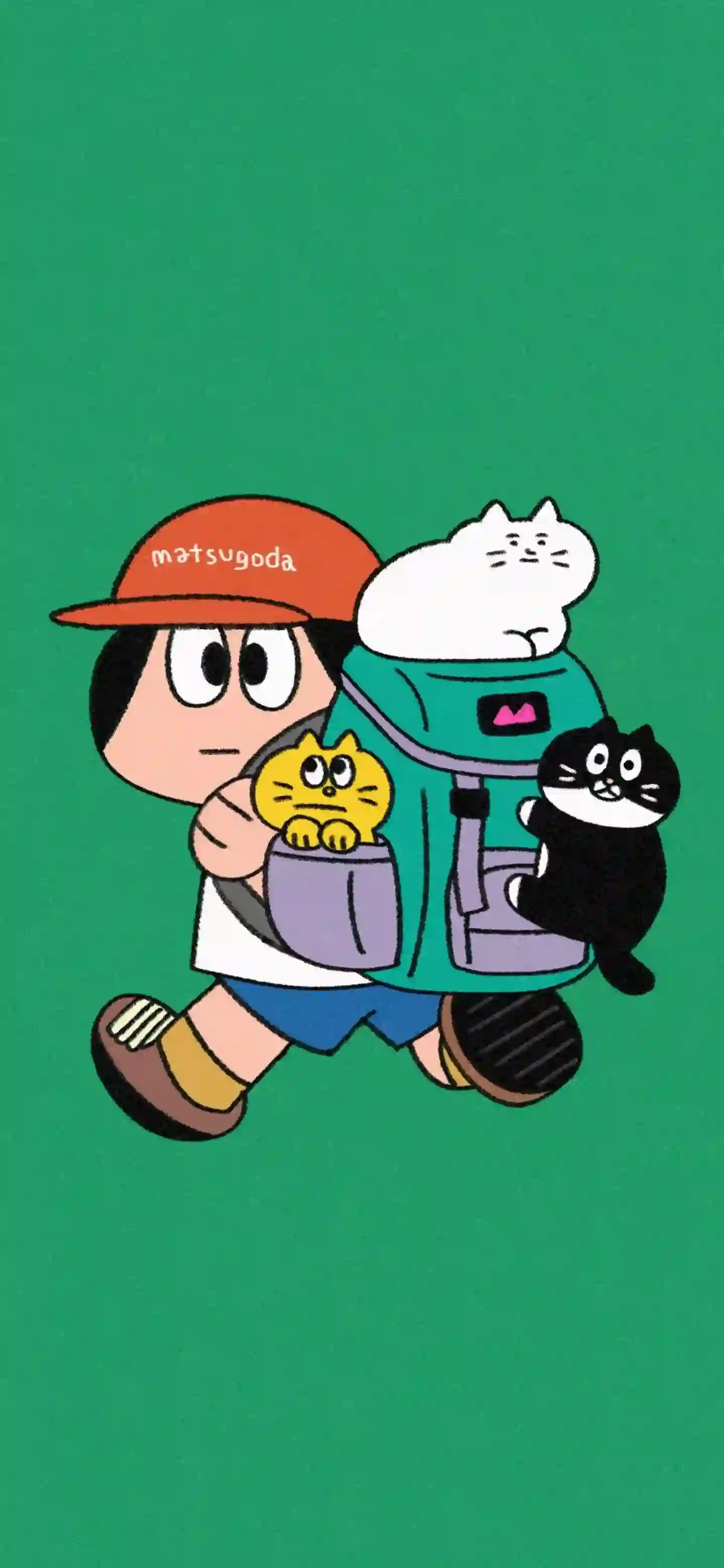 绿色背景 猫咪 卡通 插画 治愈 壁纸 手绘