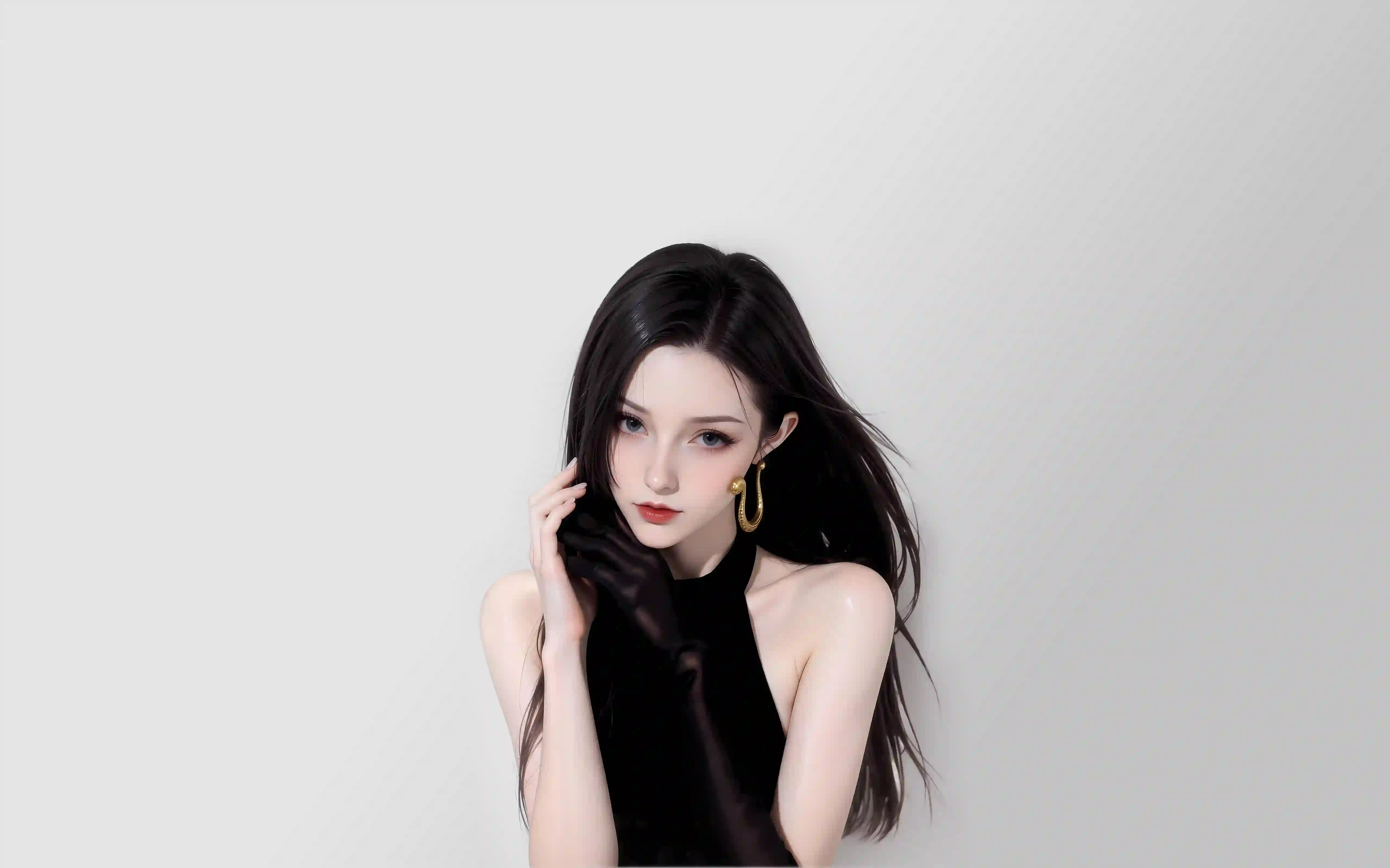 ai 长发性感美女 女帝 波雅汉库克 性感 御姐 黑色裙子