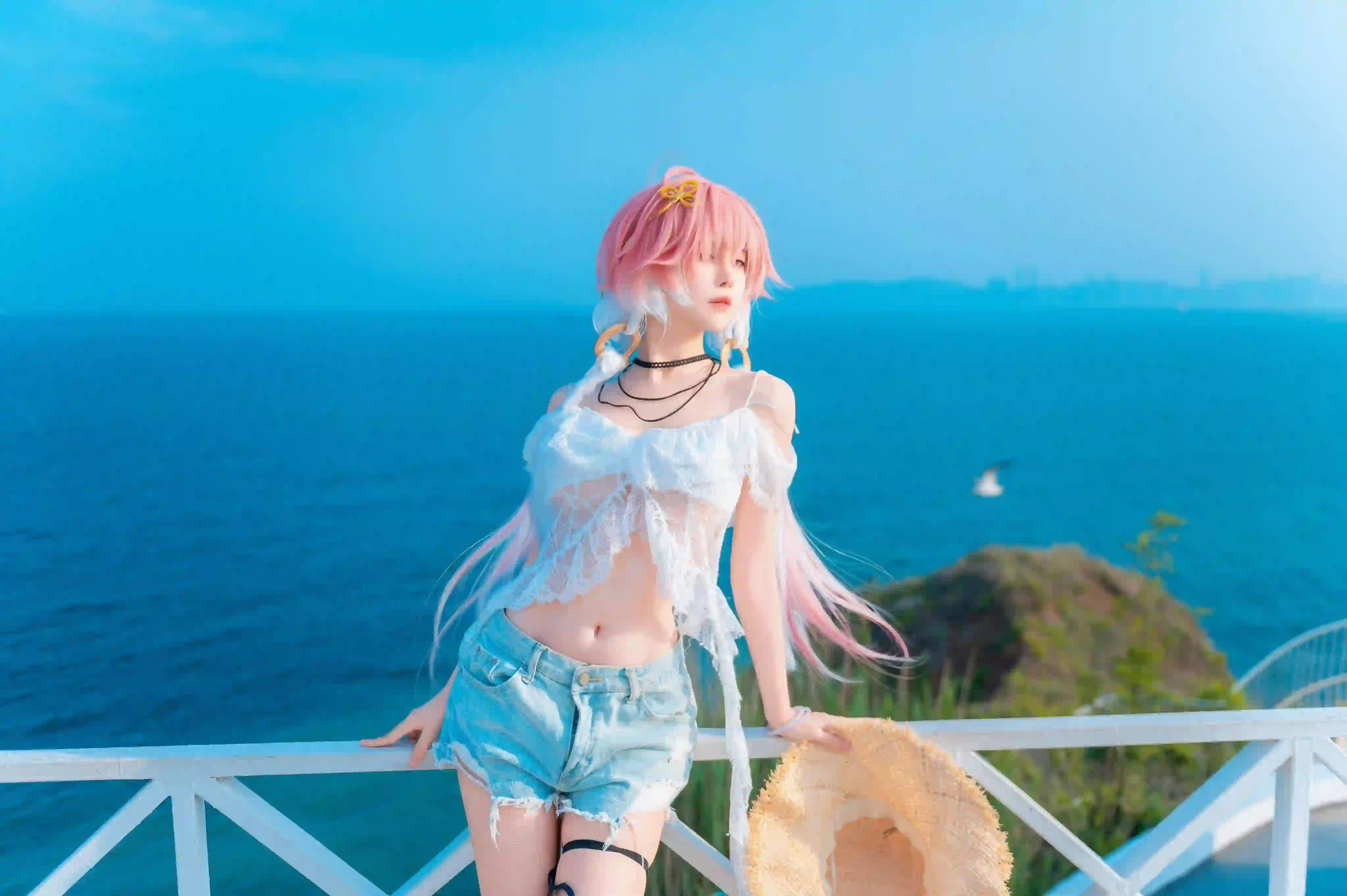 二次元 cos 长发美女 户外 海 蓝色 性感
