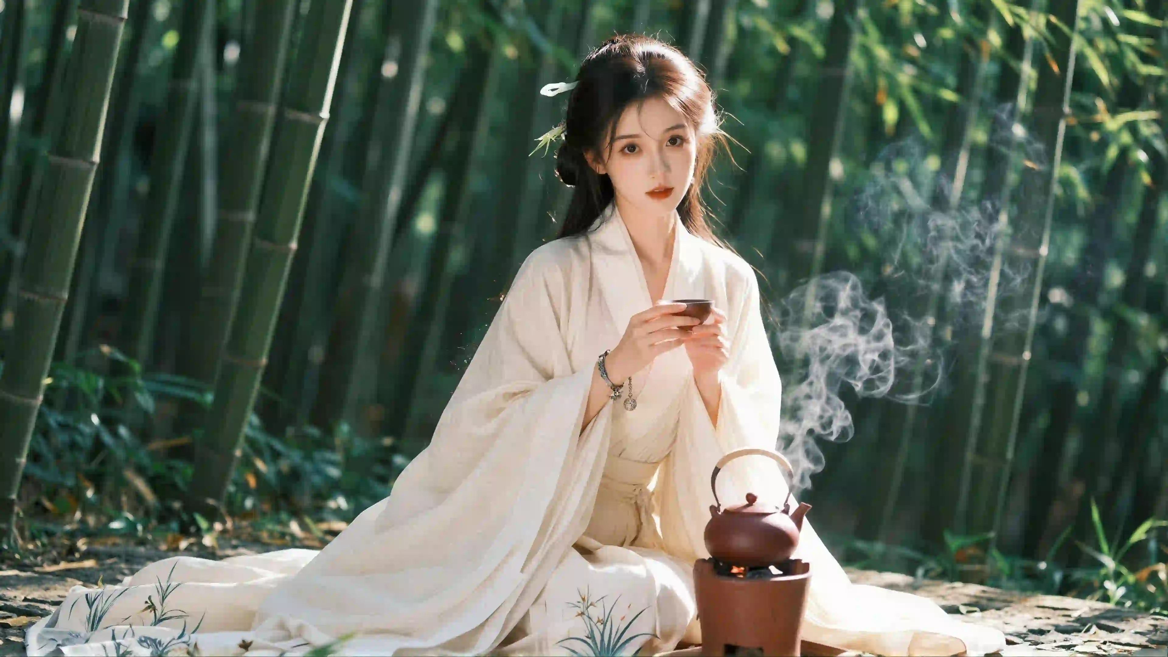 古风美女 竹林 优雅 长发古风美女 