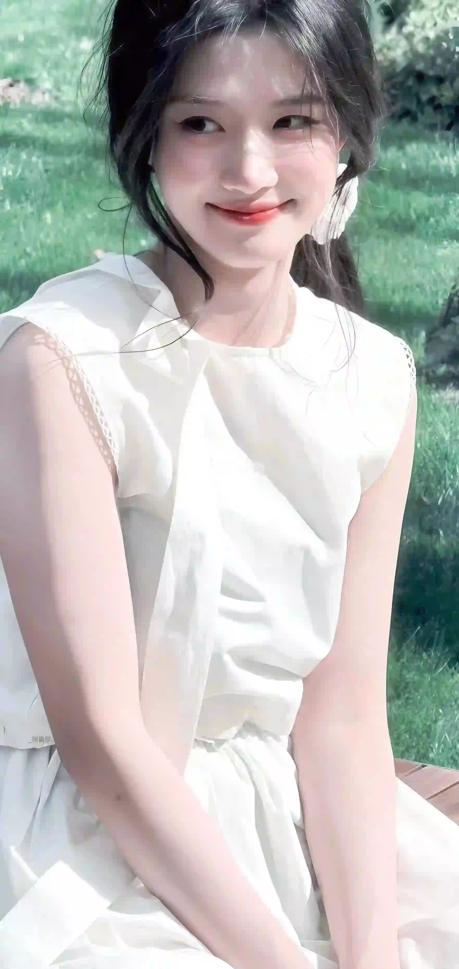 卢昱晓 长发清纯美女 白色长裙 户外 