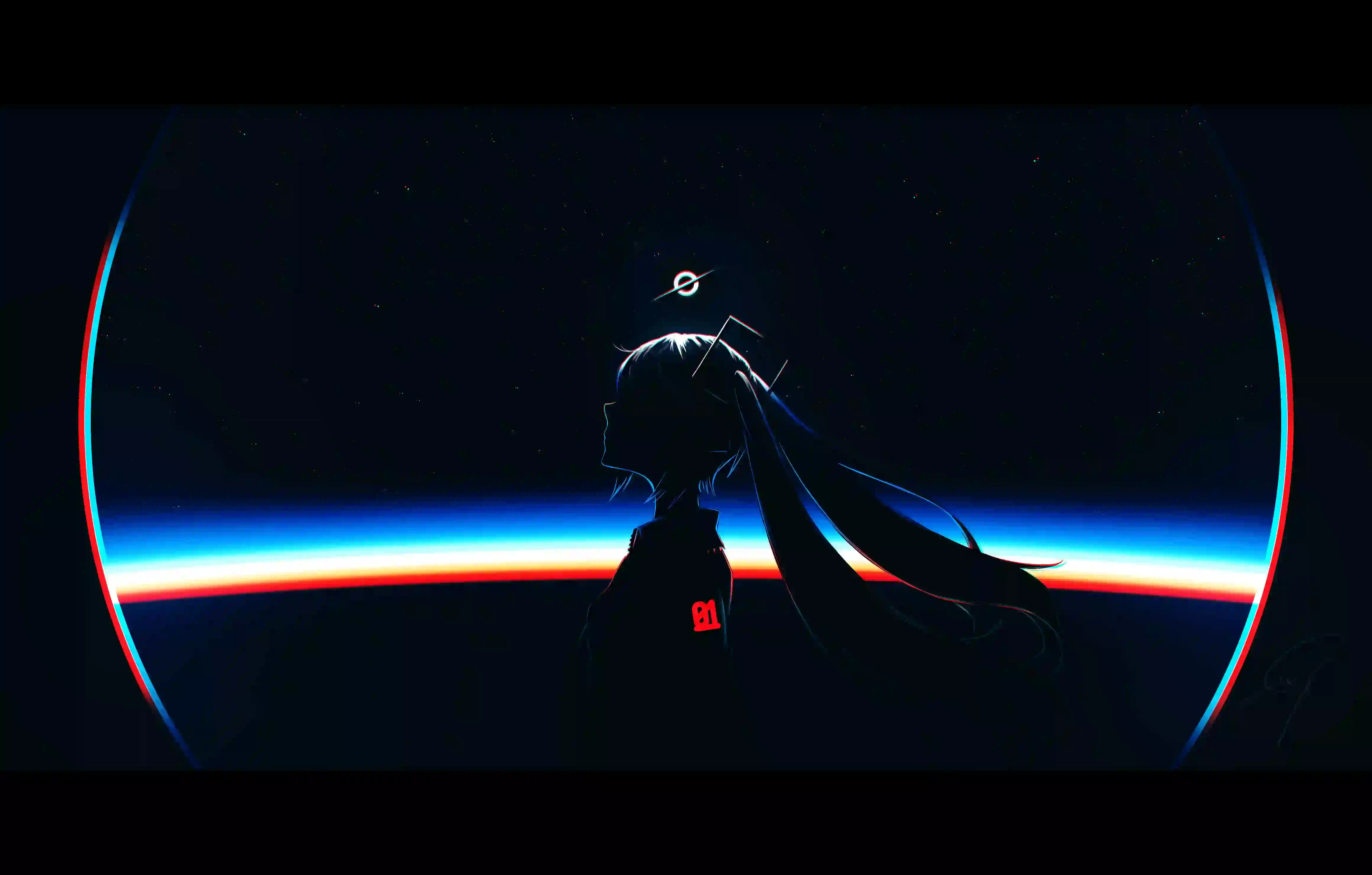 动漫女孩 初音未来 宇宙 深色背景 太空 星星