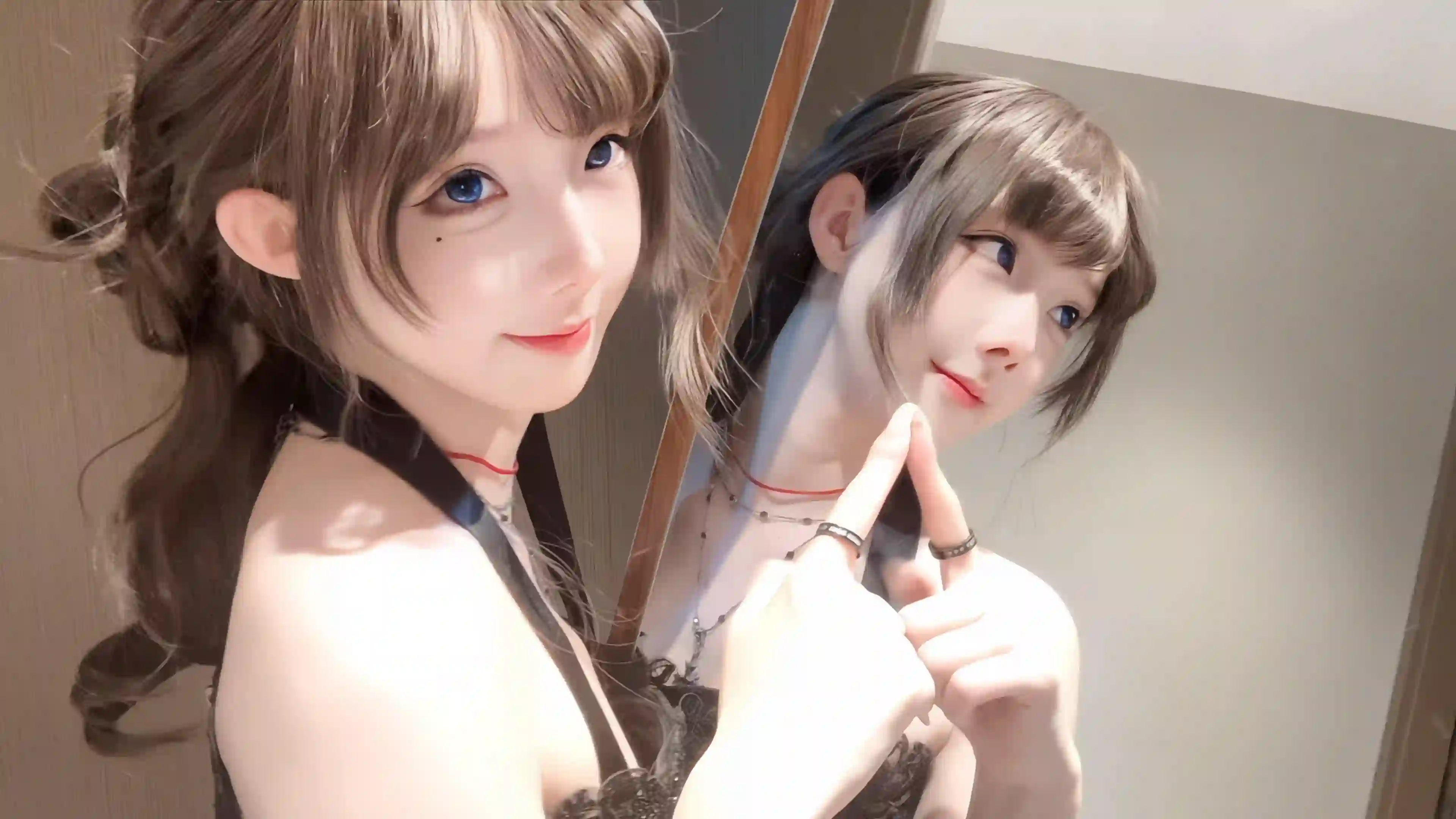 长发性感美女 居家 镜面 性感