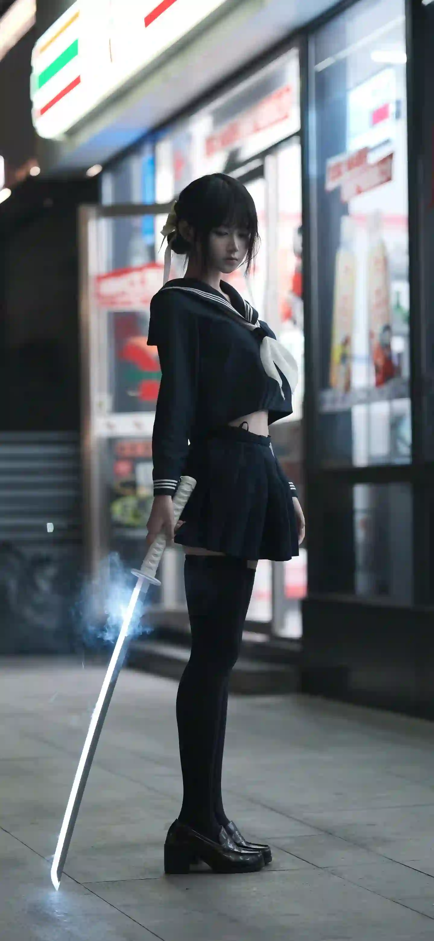 发光武士刀 jk穿搭 丝袜 黑色丝袜 