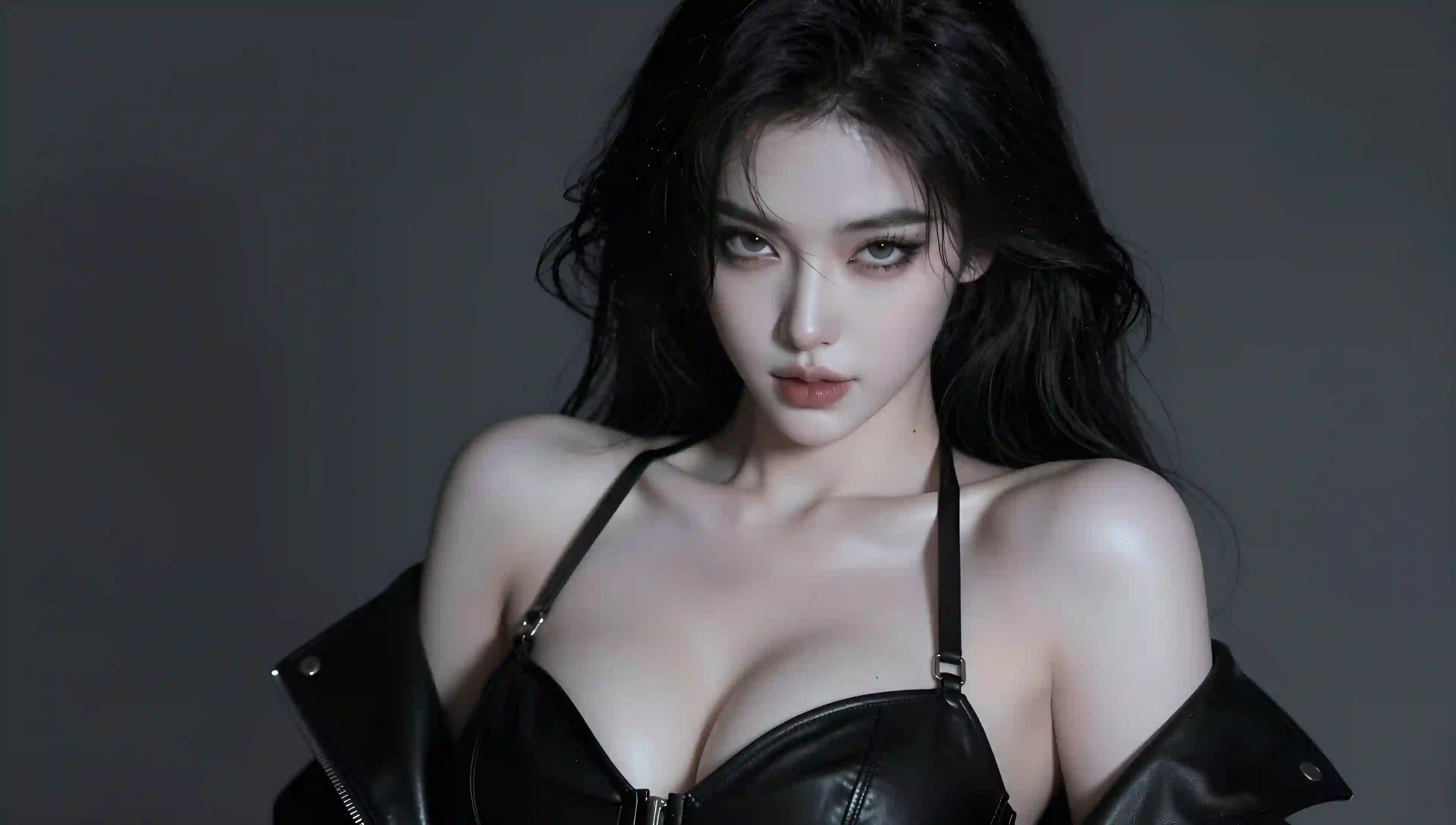 黑色长发 女性 时尚 高冷 深色背景 肖像