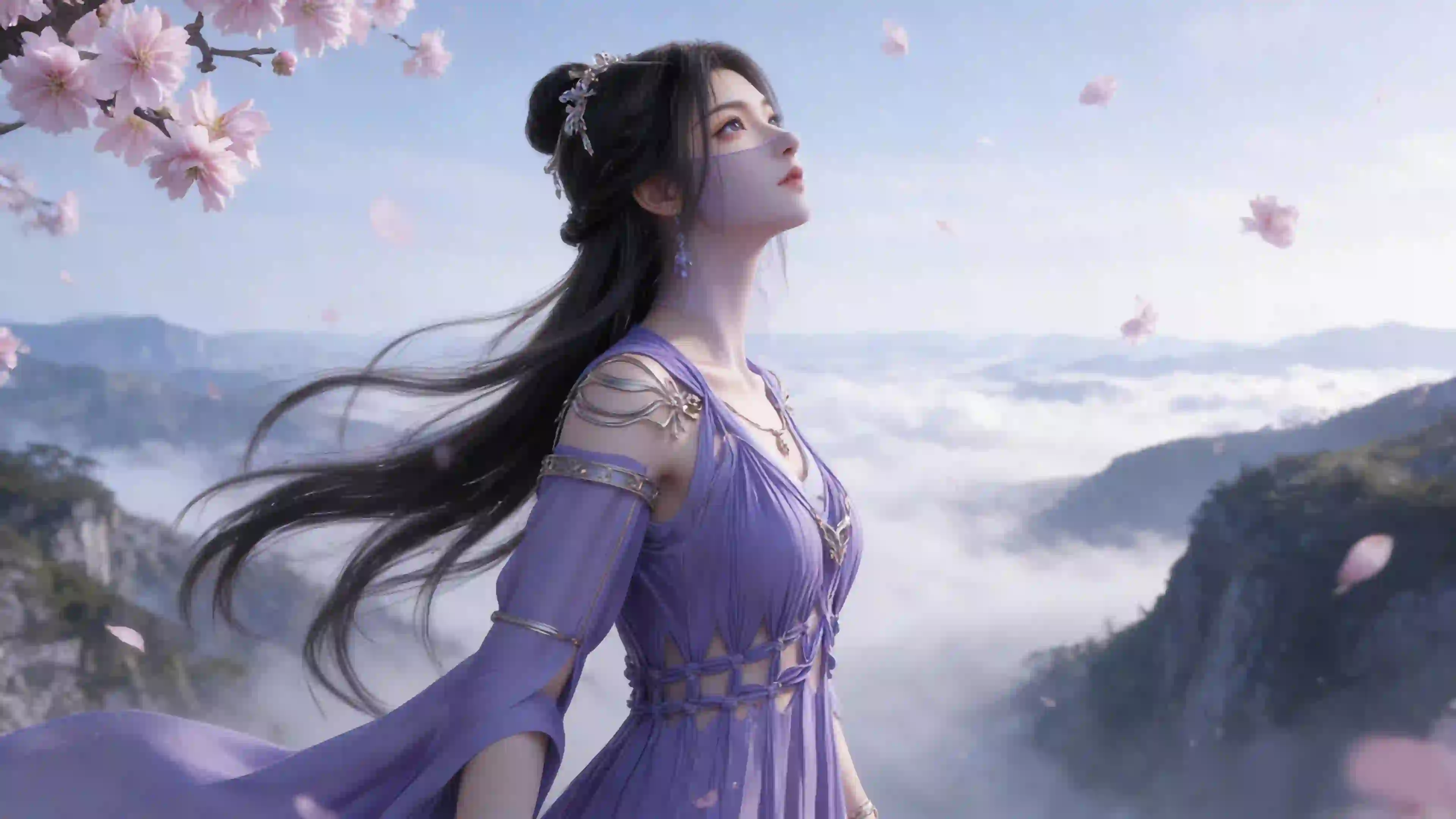 长发紫色裙子美女紫灵 樱花