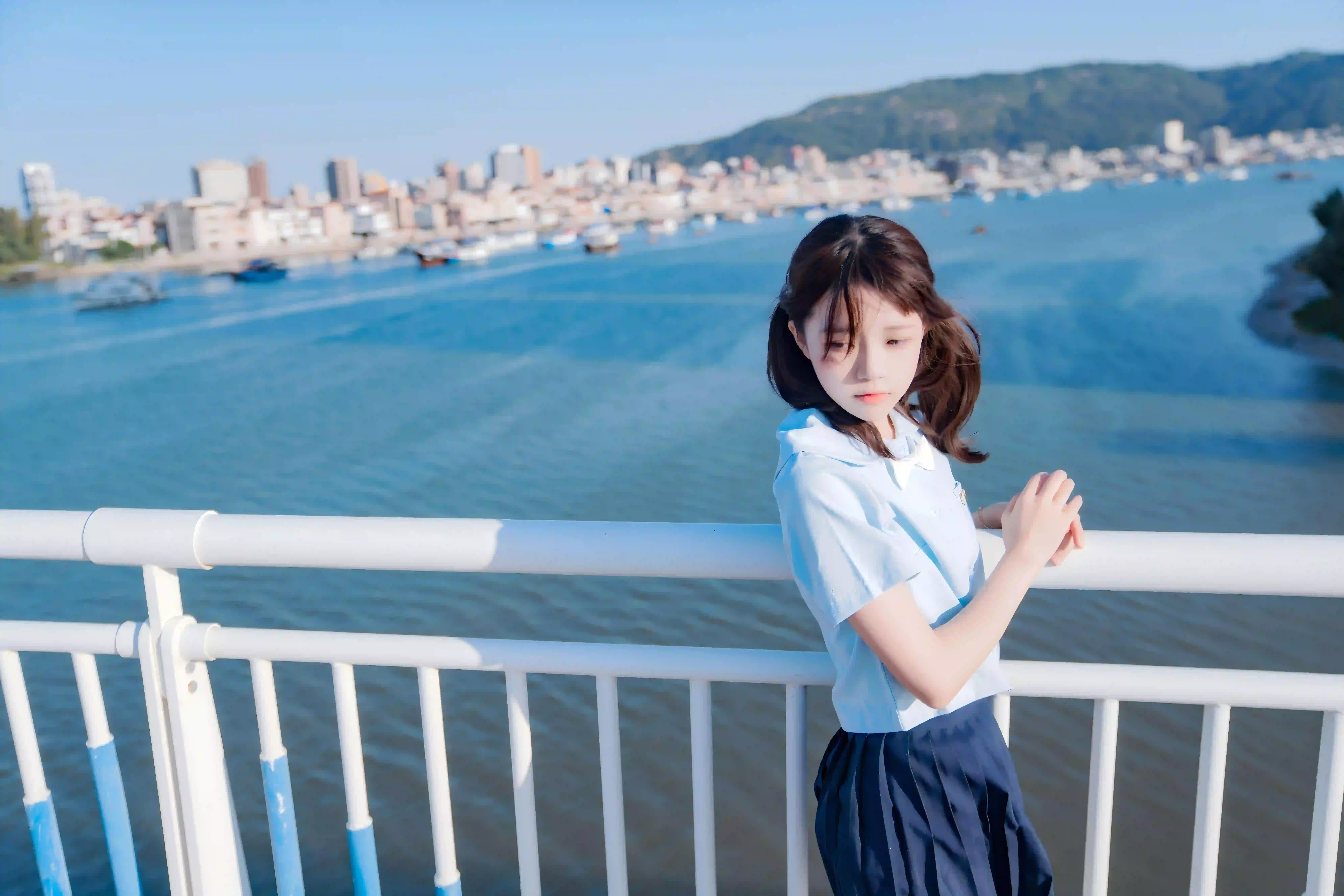 jk美女 户外写真 双马尾女孩 小清新 9