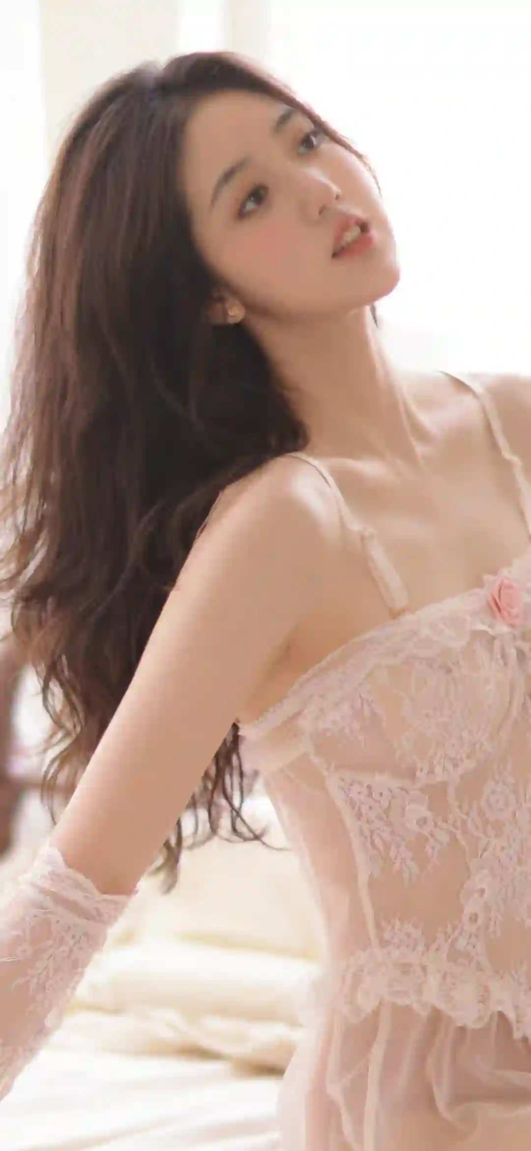 性感美女 白色薄纱长裙 居家写真
