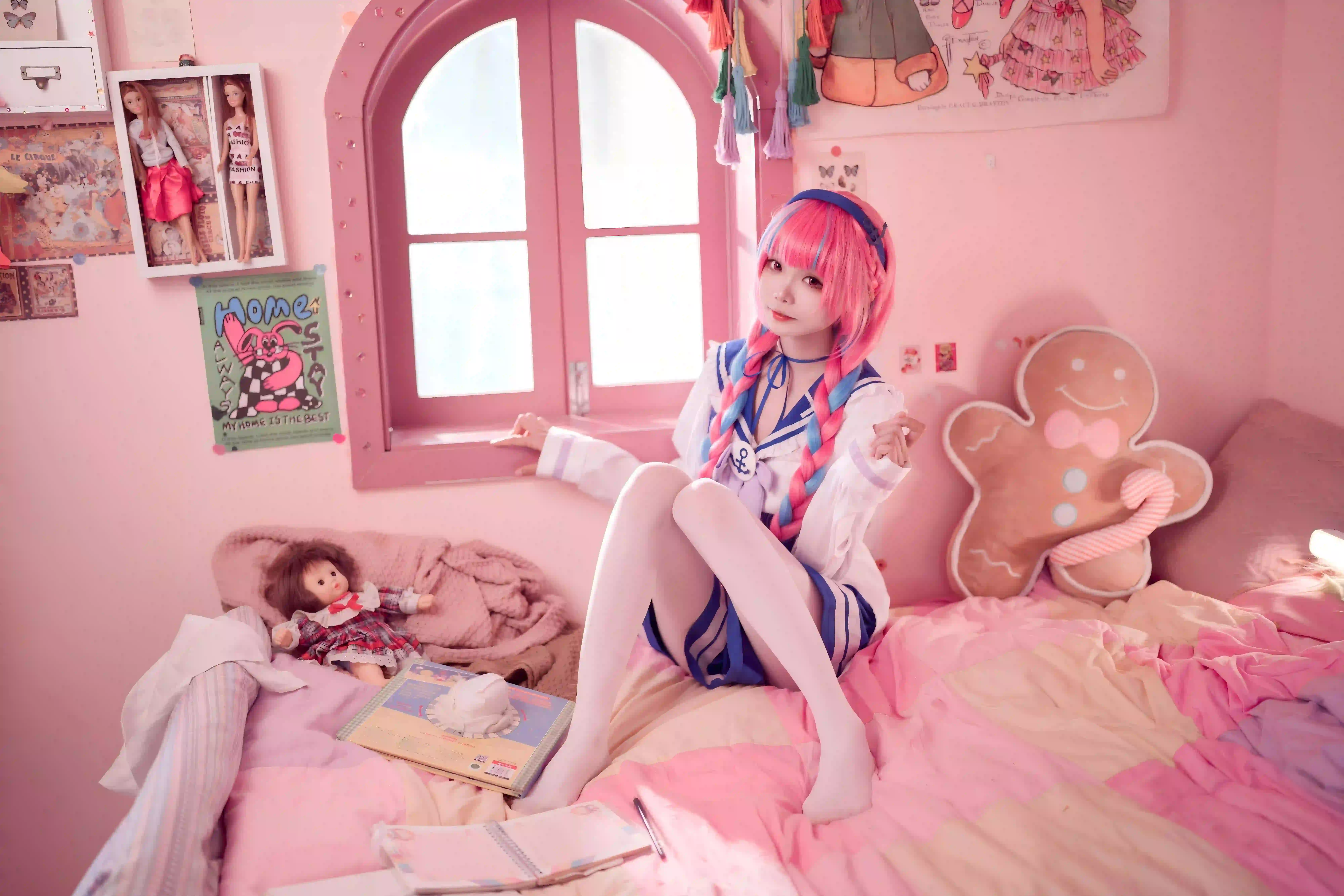 Coser 粉红色头发 蓝色头发 丝袜美腿 居家写真