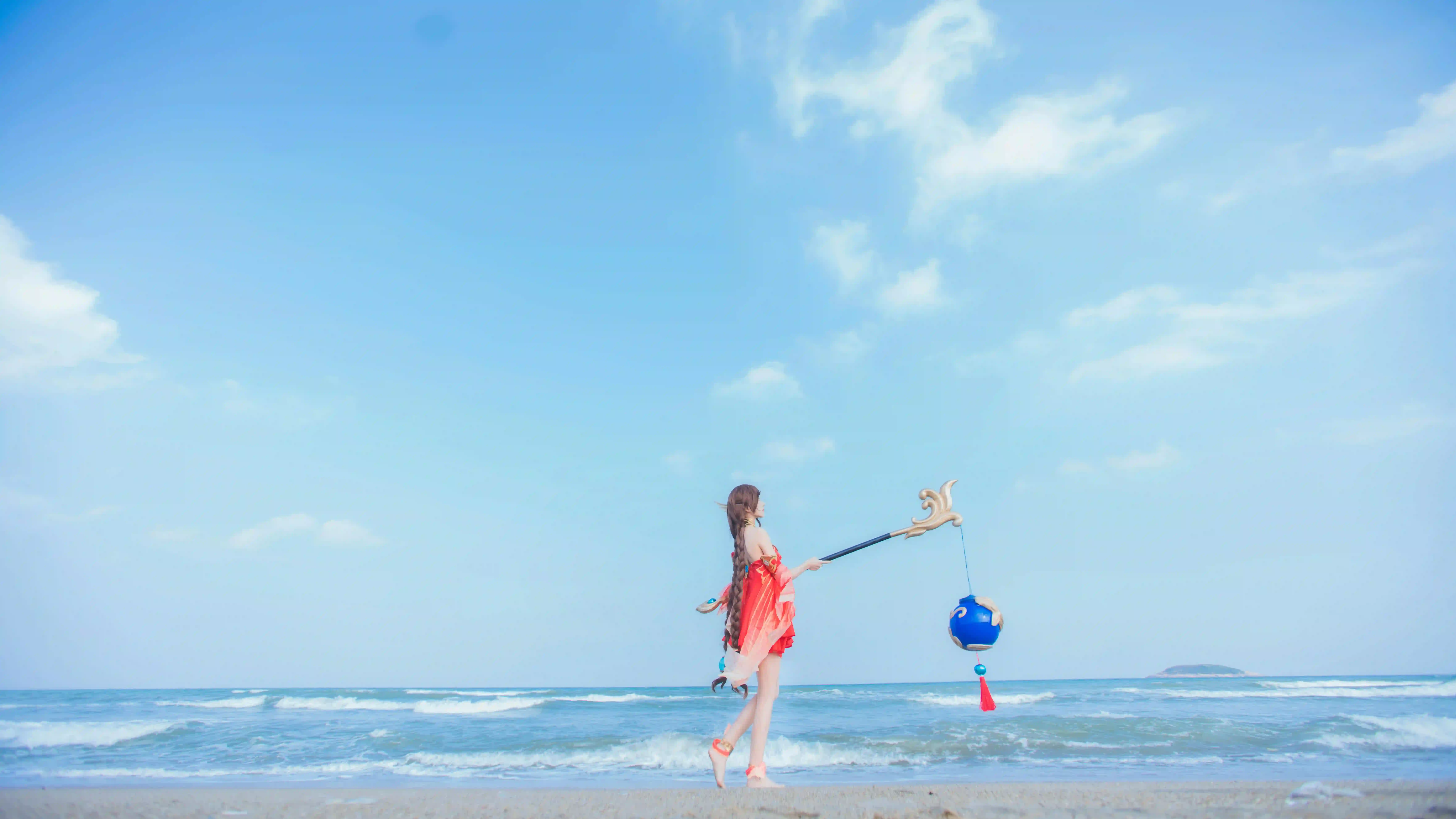 大乔 麻花辫 Coser 王者荣耀角色 远景 浪 天空