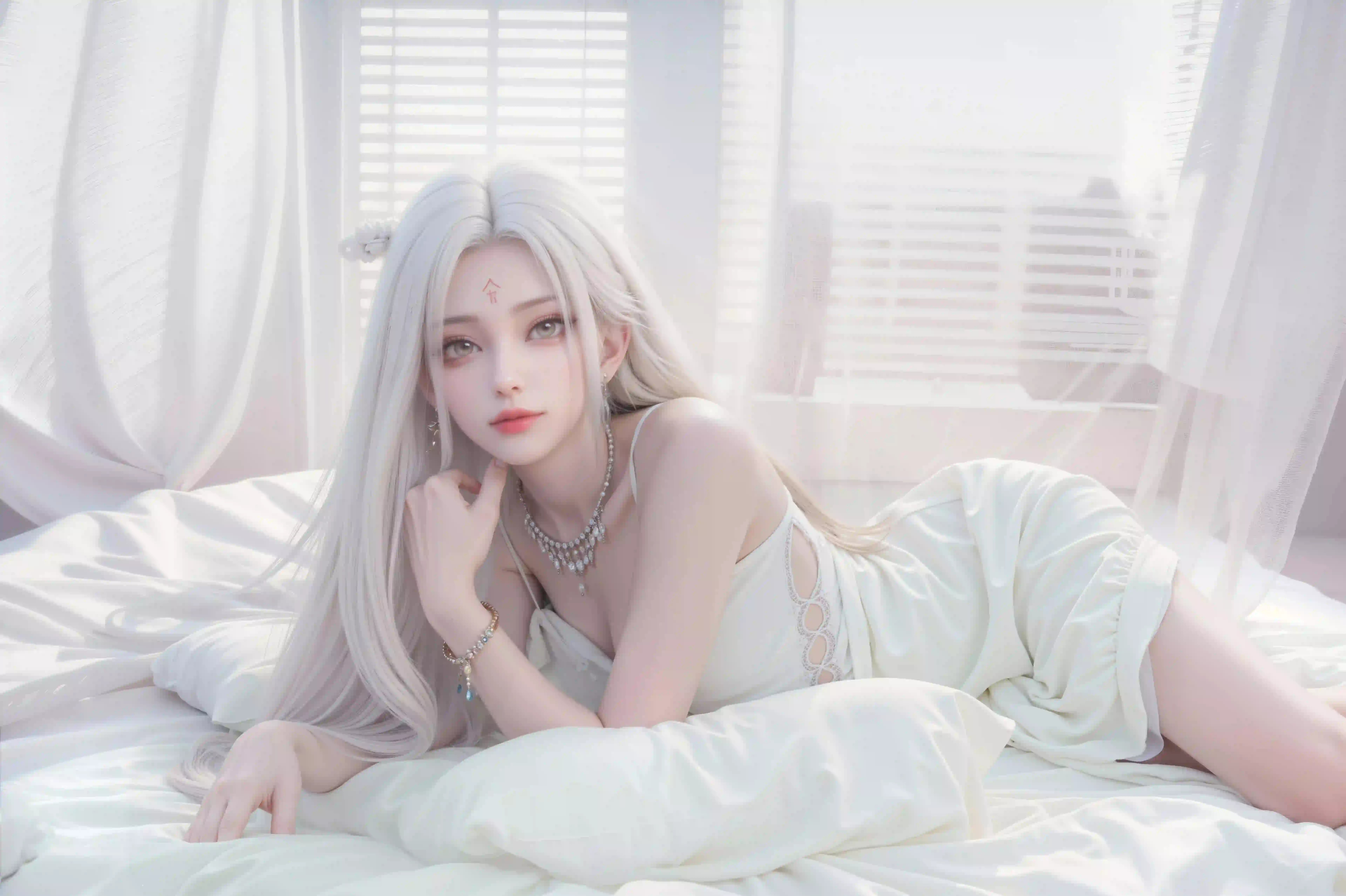 长发性感美女 白发美女 吊带