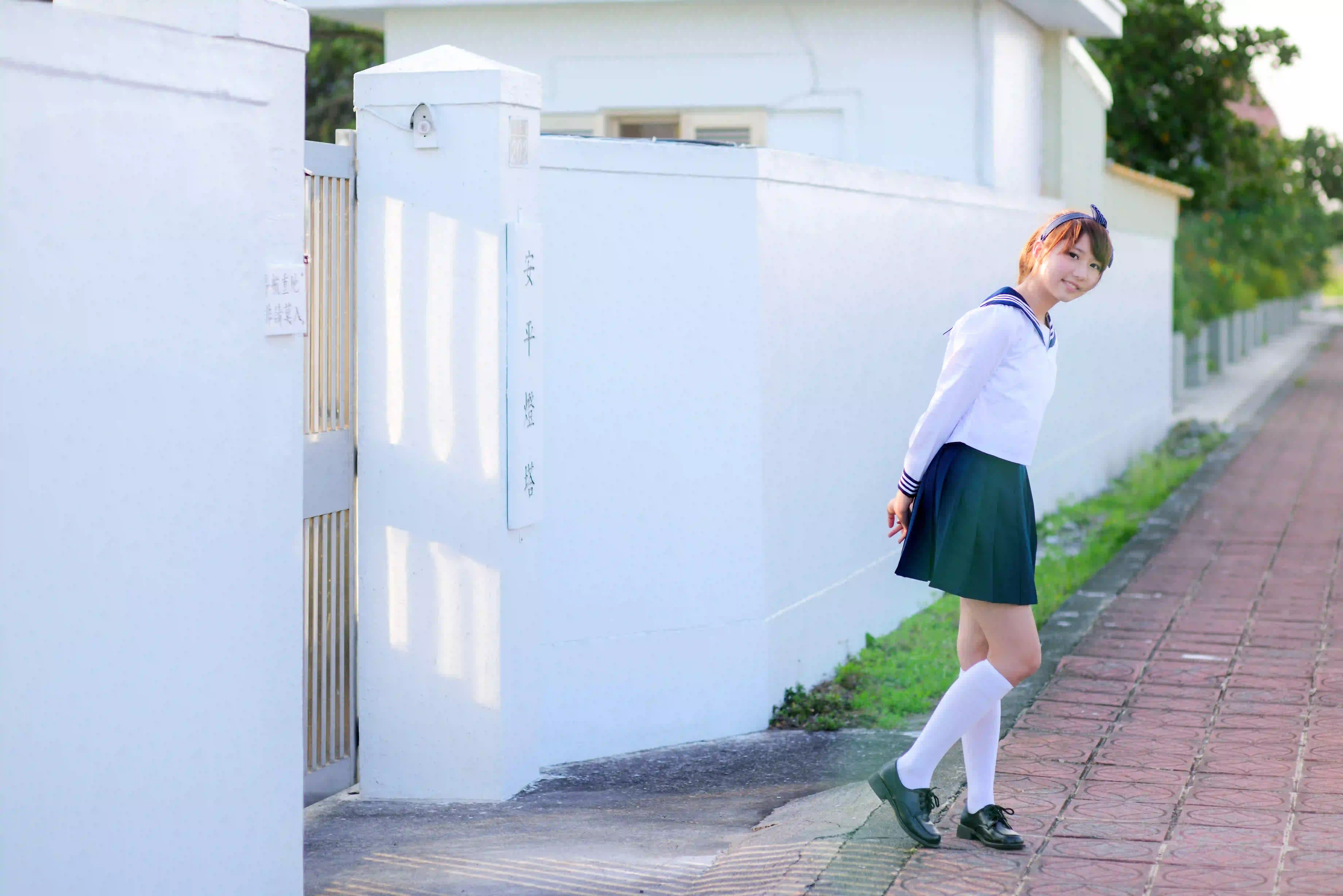 长发美女 青春 自然 户外写真 jk穿搭 