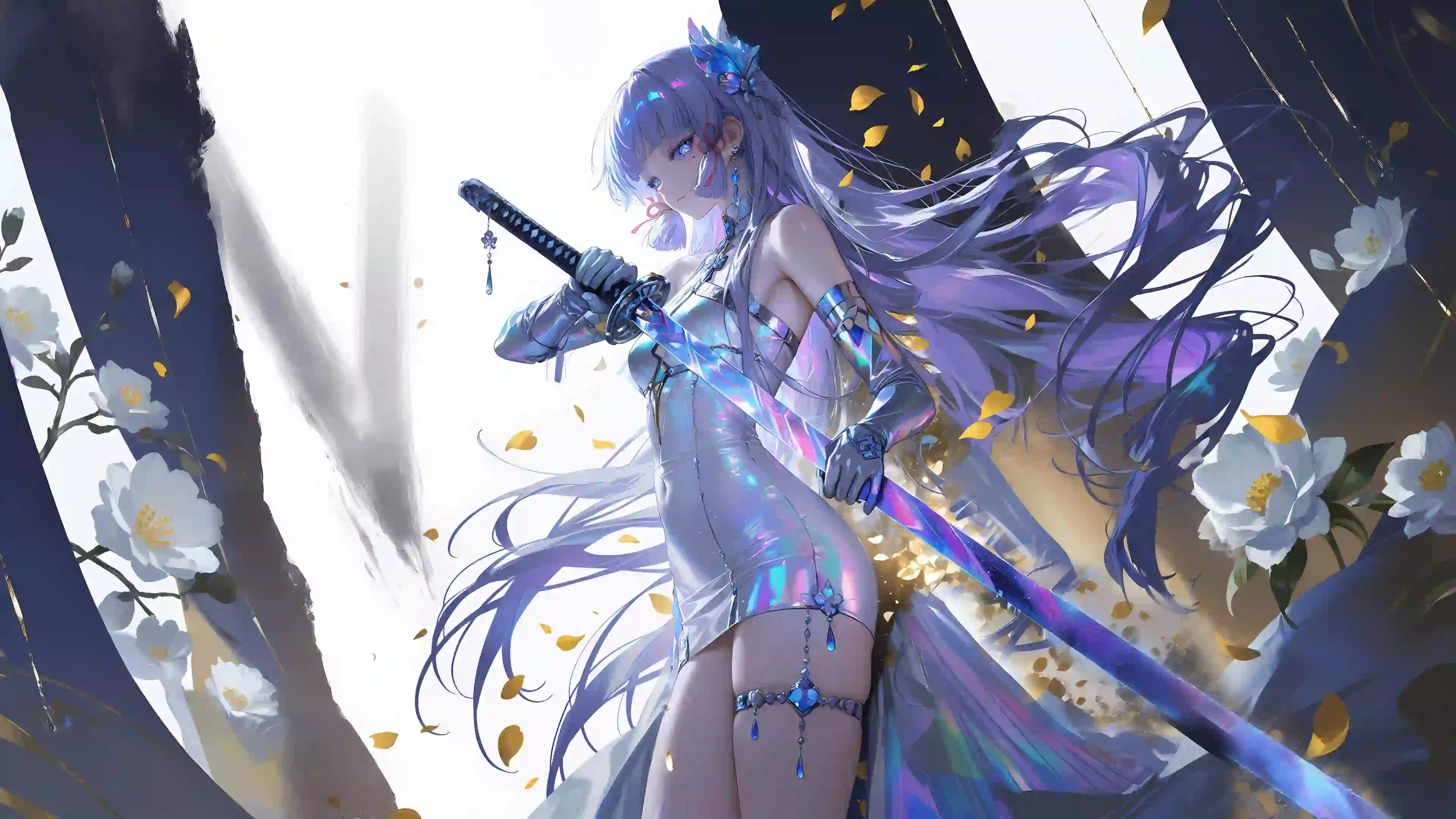 动漫女孩 二次元女孩 剑士女孩  长发