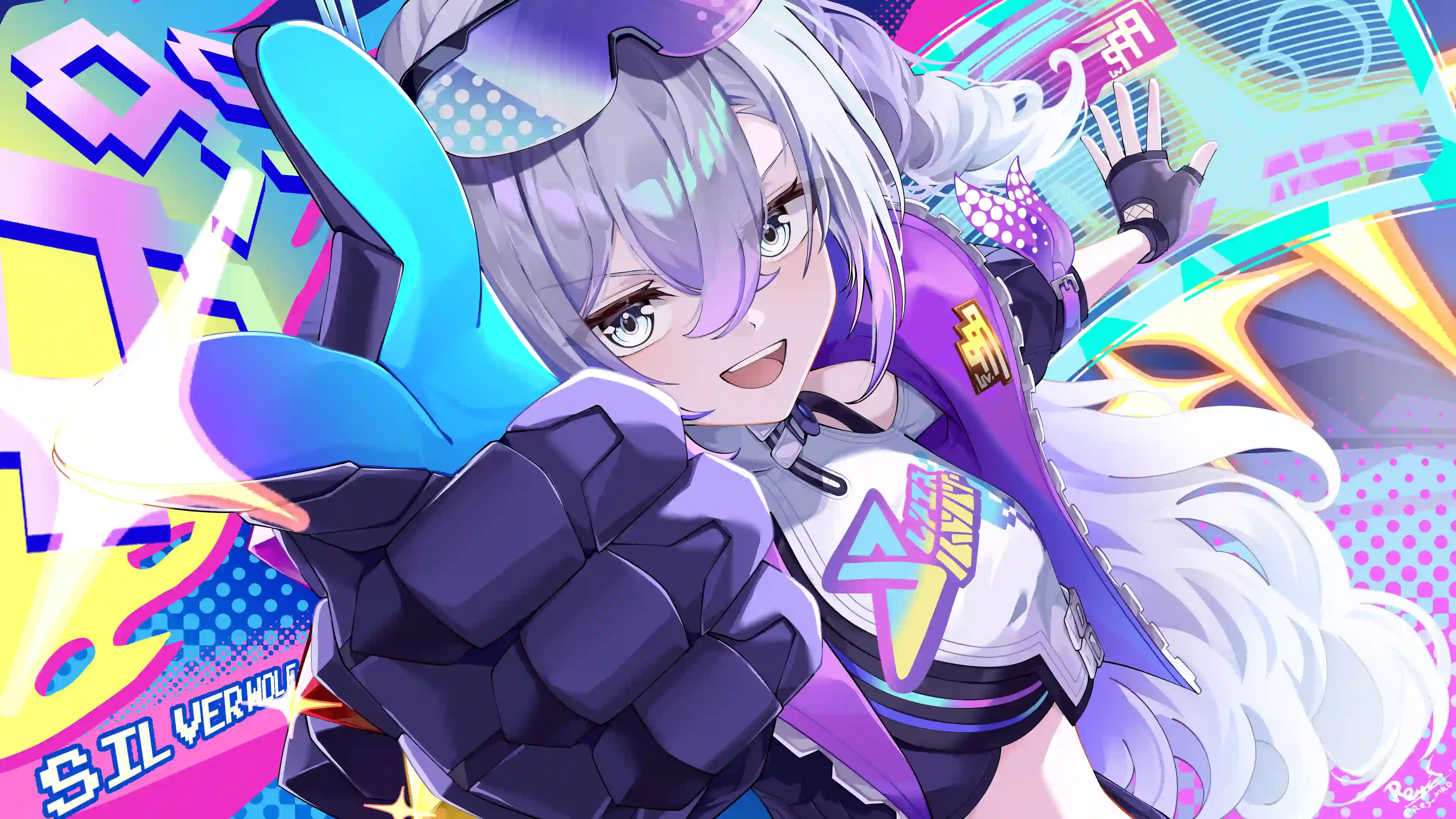 银狼 动漫壁纸 崩坏星穹铁道 赛博朋克 银发少女 炫彩插画