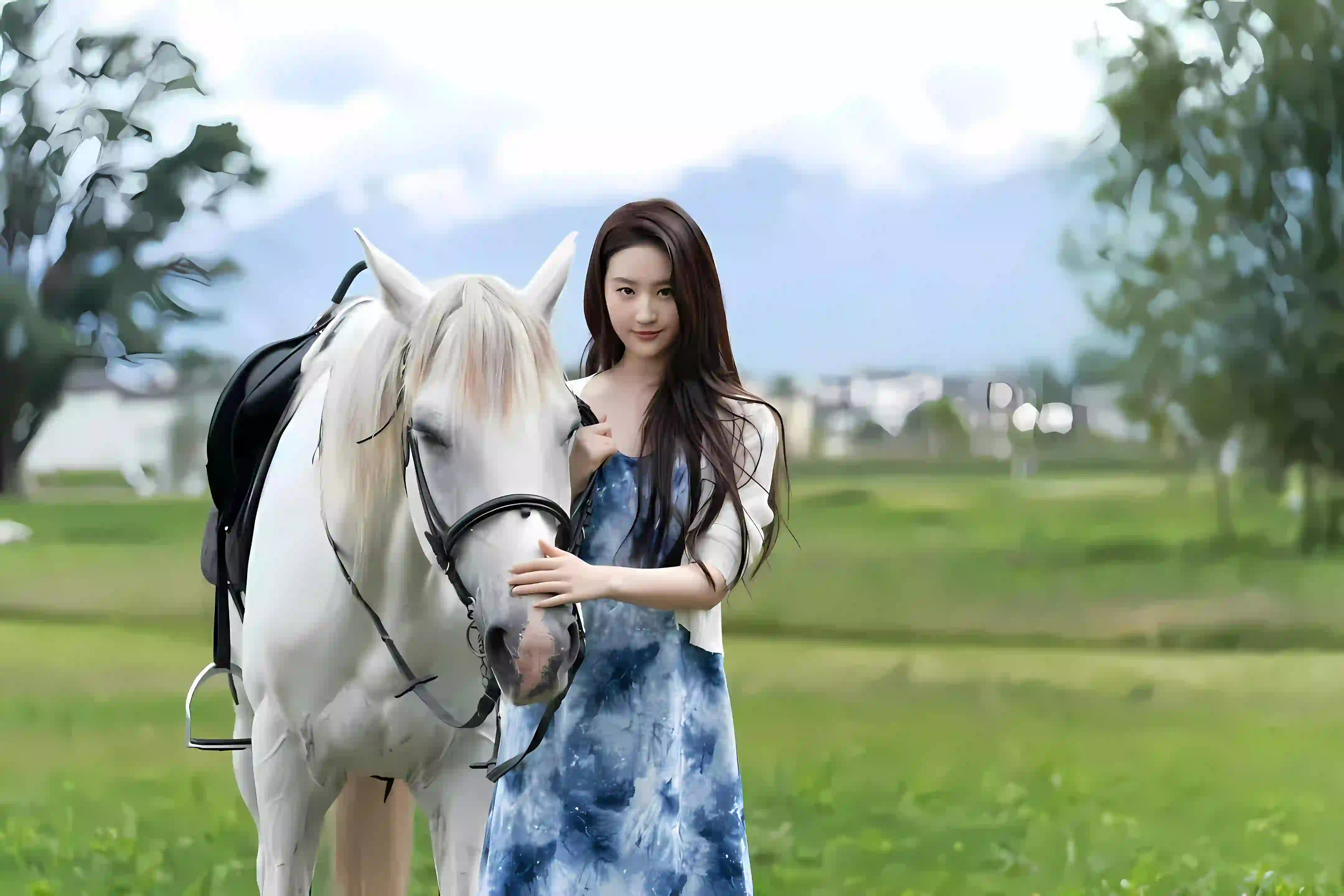 长发美女 美女明星 刘亦菲 白马