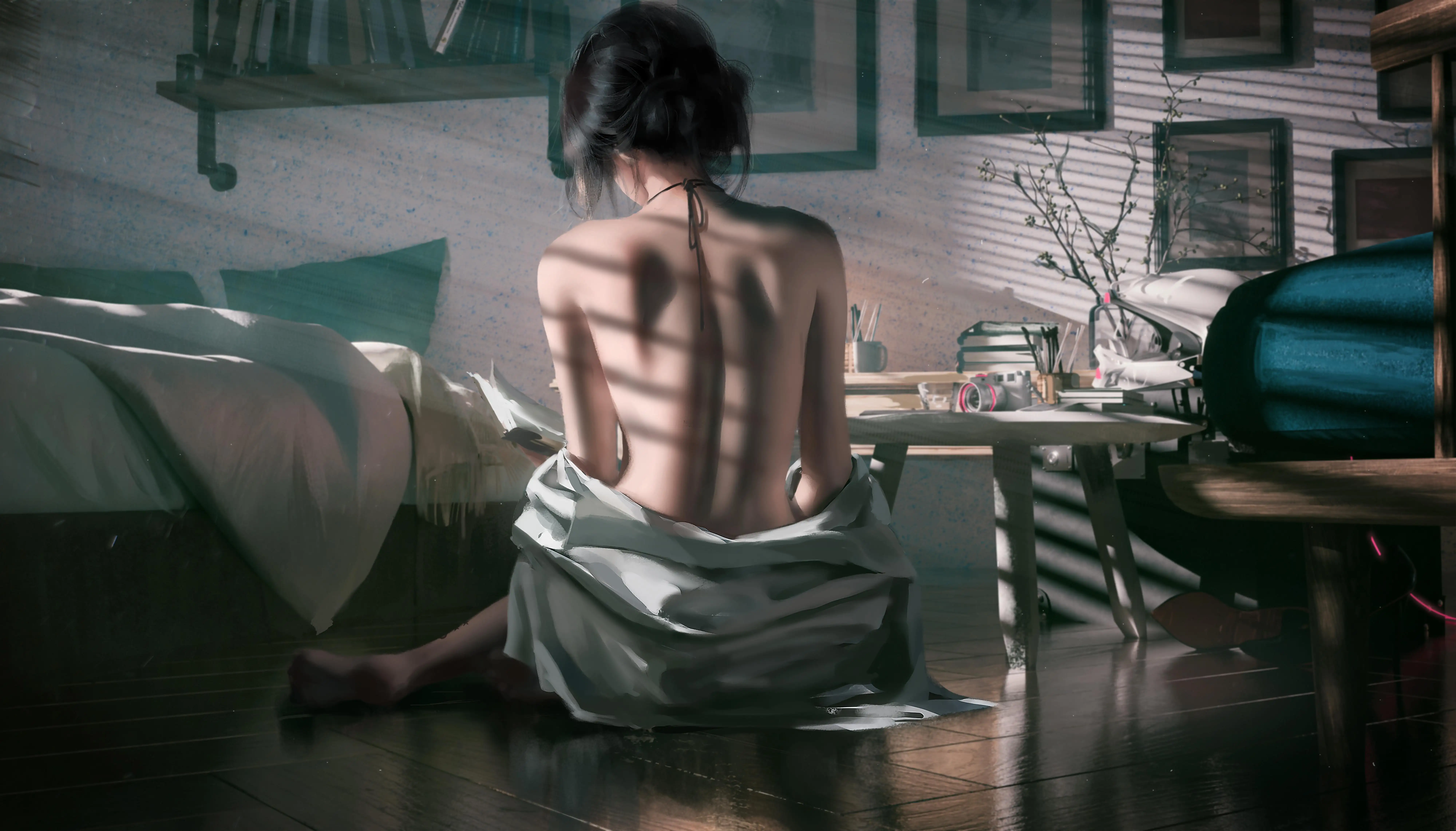 长发露背性感迷人美女｜wlop