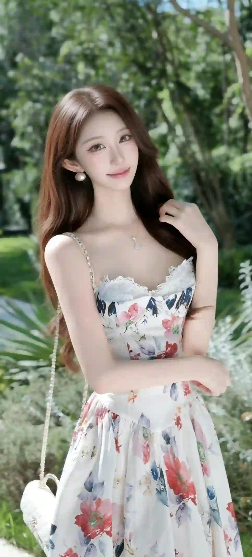 碎花裙 少女 写真 户外 花园 清新 时尚穿搭