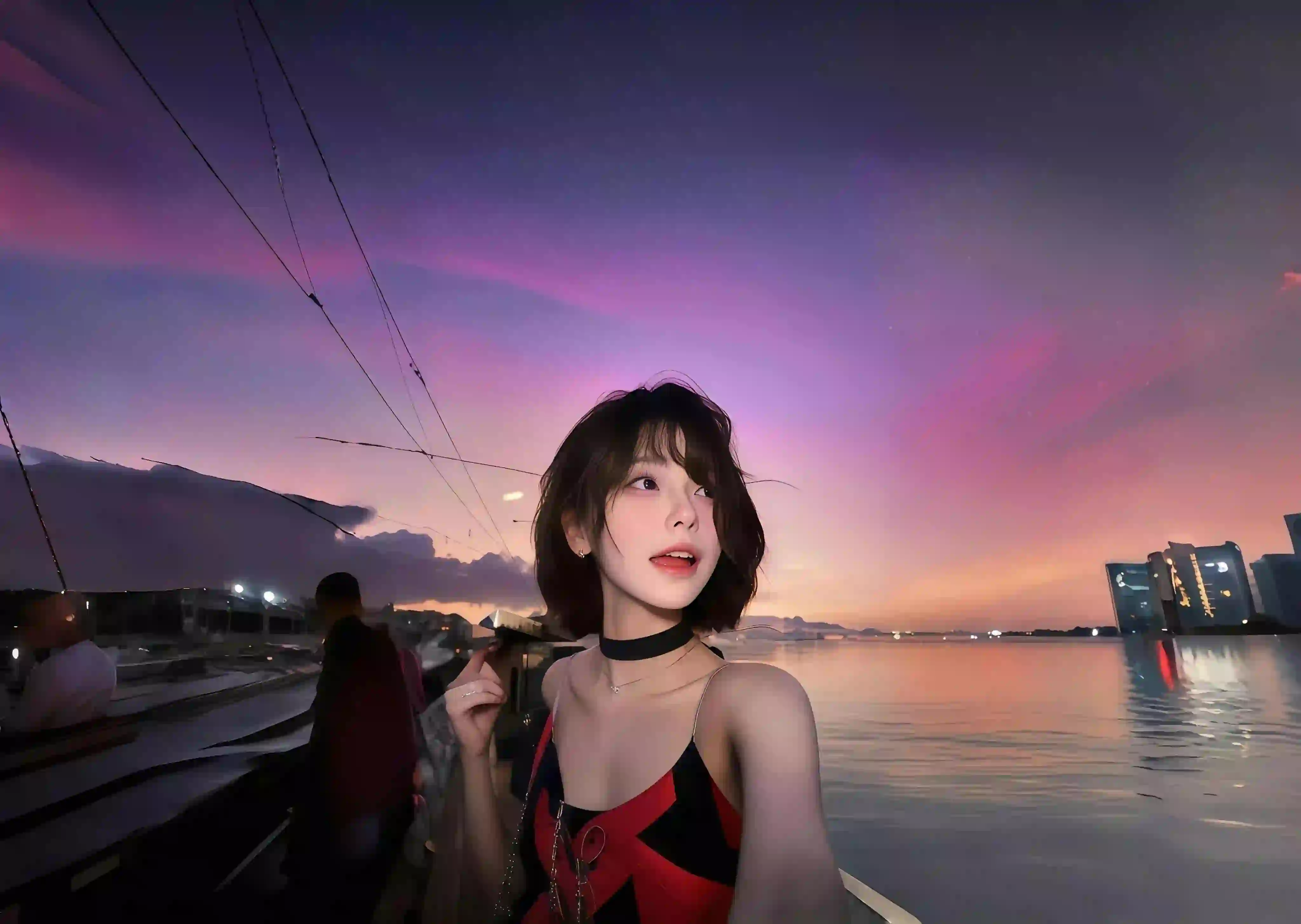 4k 长发女孩 性感吊带装 户外 城市风光 夕阳