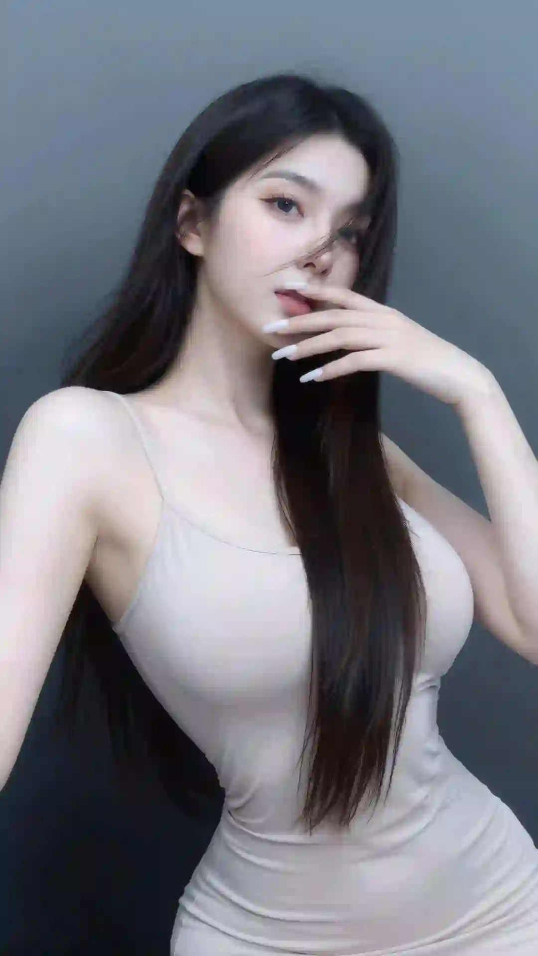 长发性感美女 白色吊带 个性穿搭 