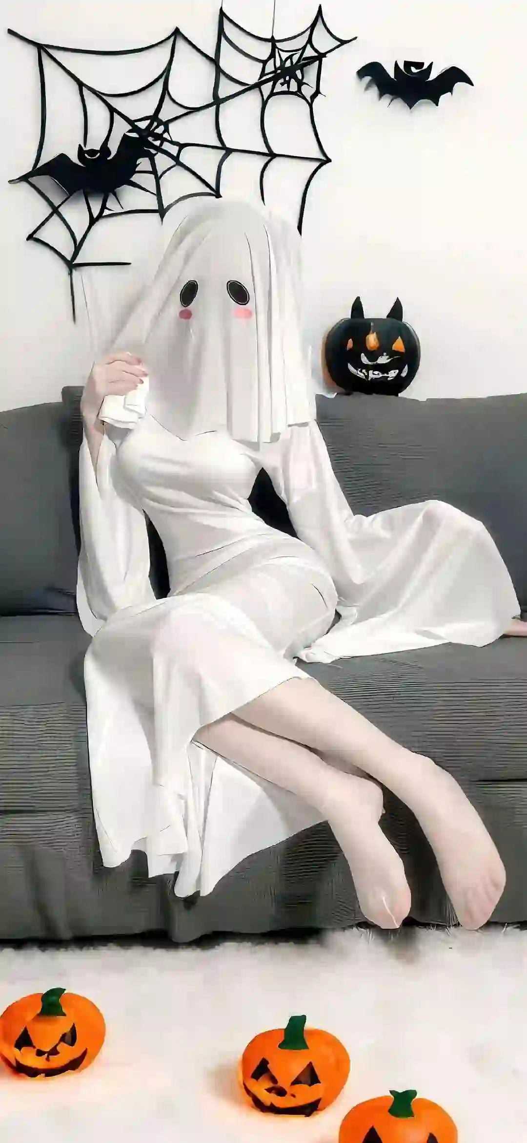 性感美女 白色丝袜 南瓜 万圣节 幽灵娘