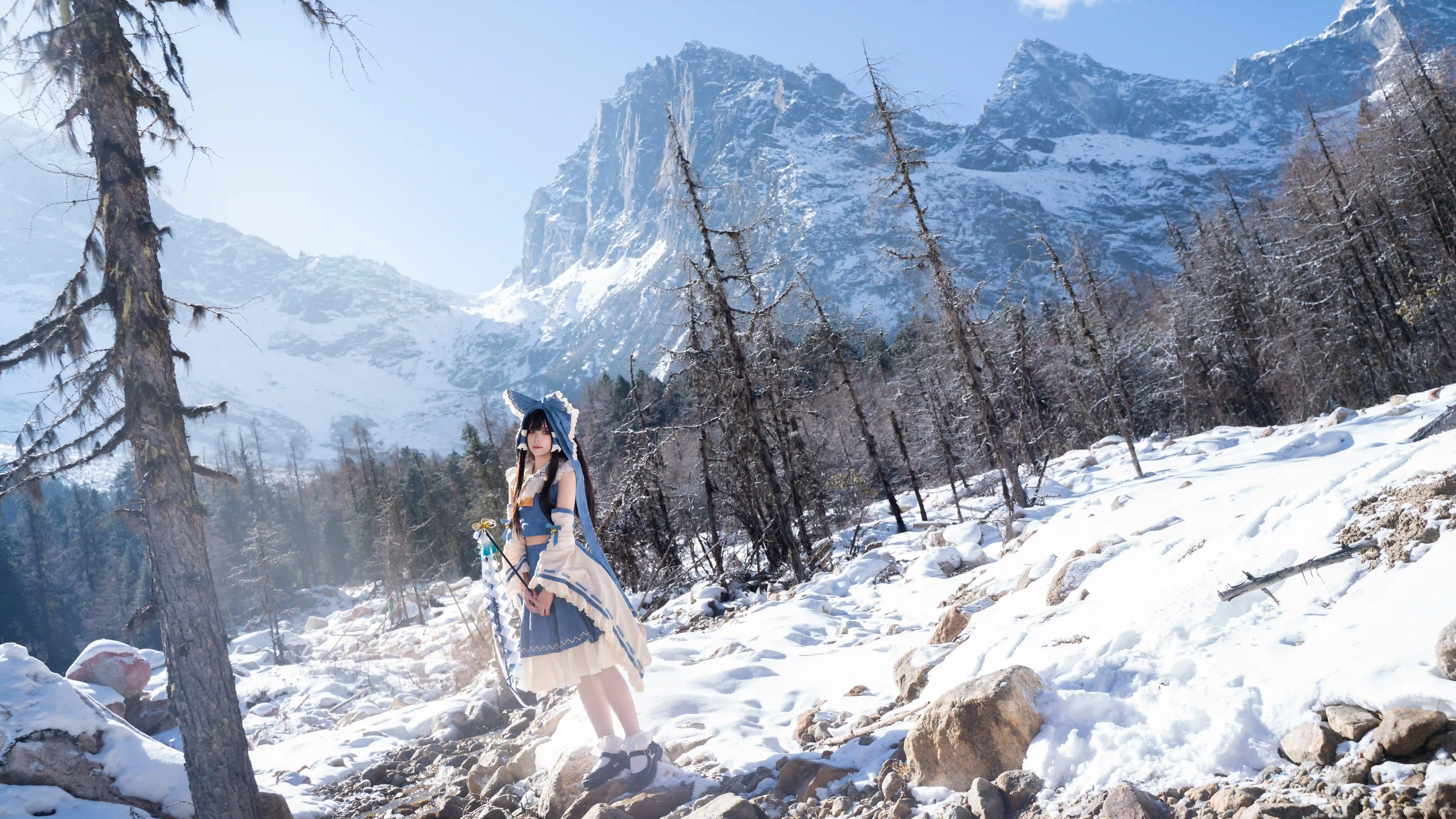 cosplay 兽耳少女 雪地 白色丝袜 户外 雪山 森林