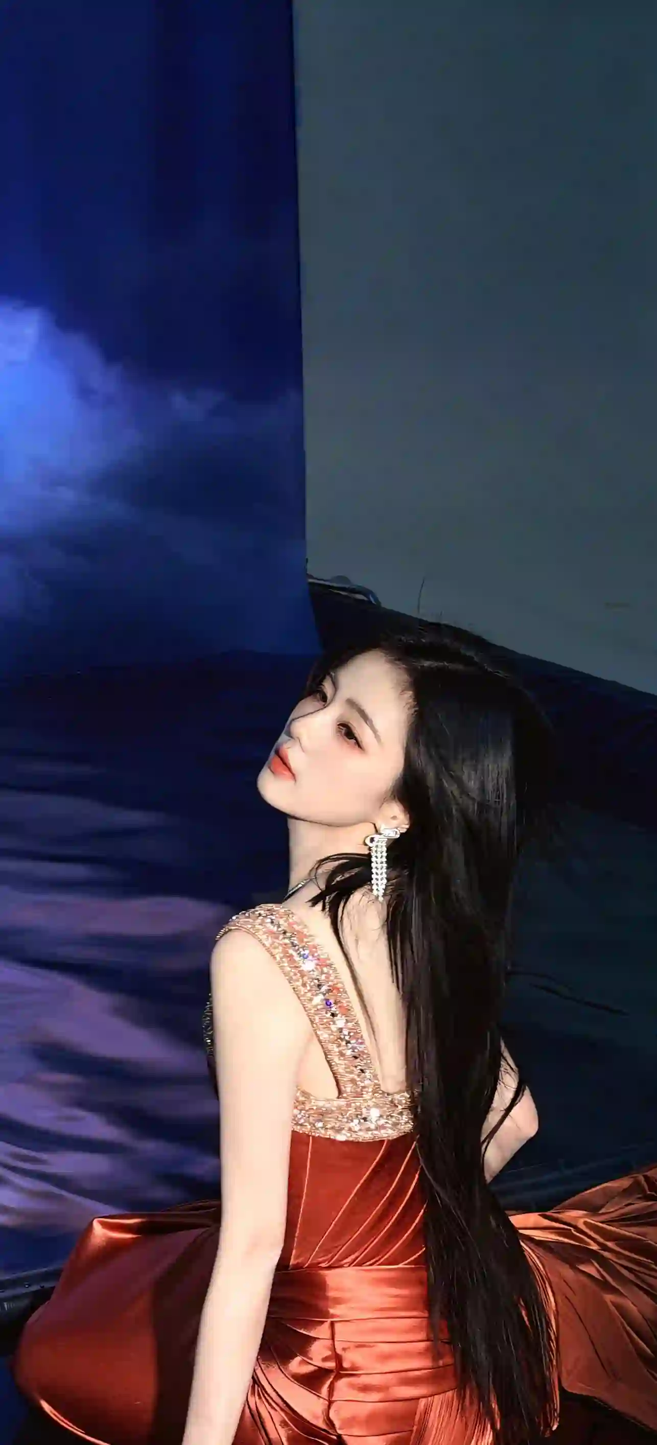 红色礼服 黑发美女 月夜唯美 高冷女神 时尚摄影 白鹿