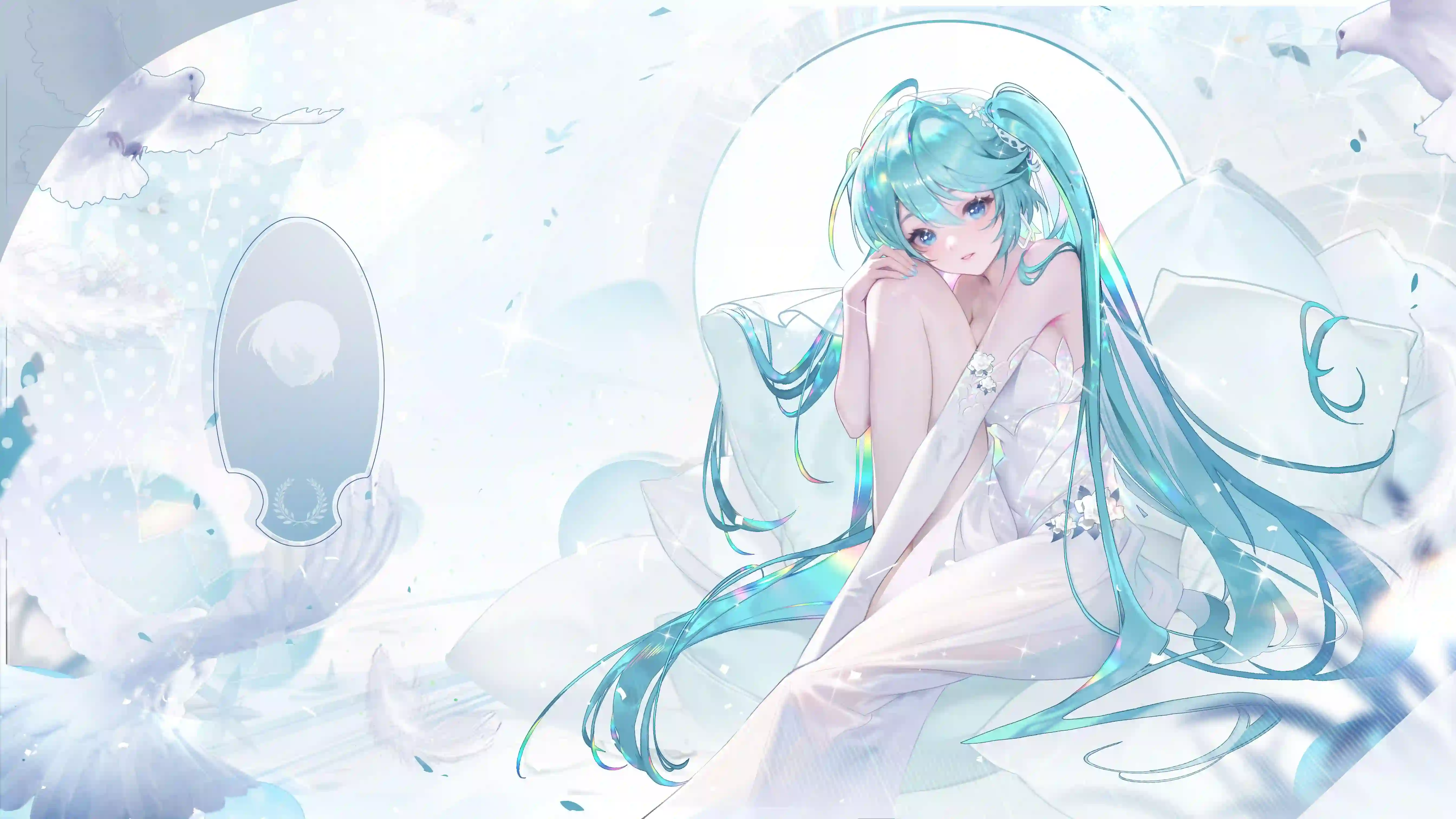 动漫女孩 二次元 双马尾女孩 初音未来 蓝色头发 歌姬 白色背景 纯欲