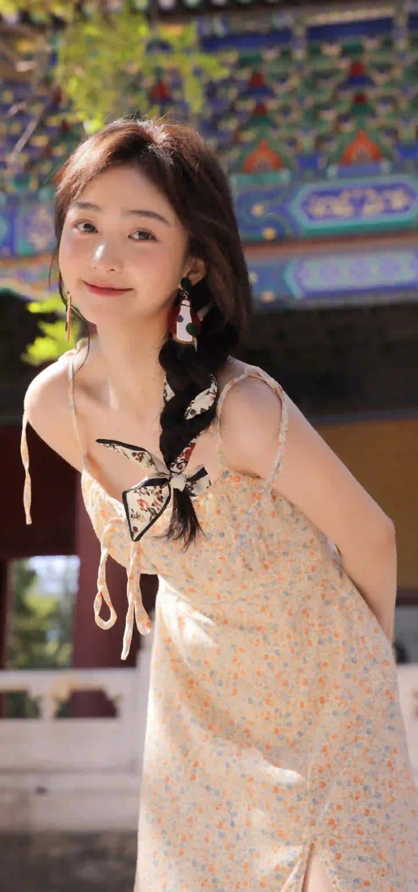 古建筑 可爱女孩 碎花裙可爱清纯美女
