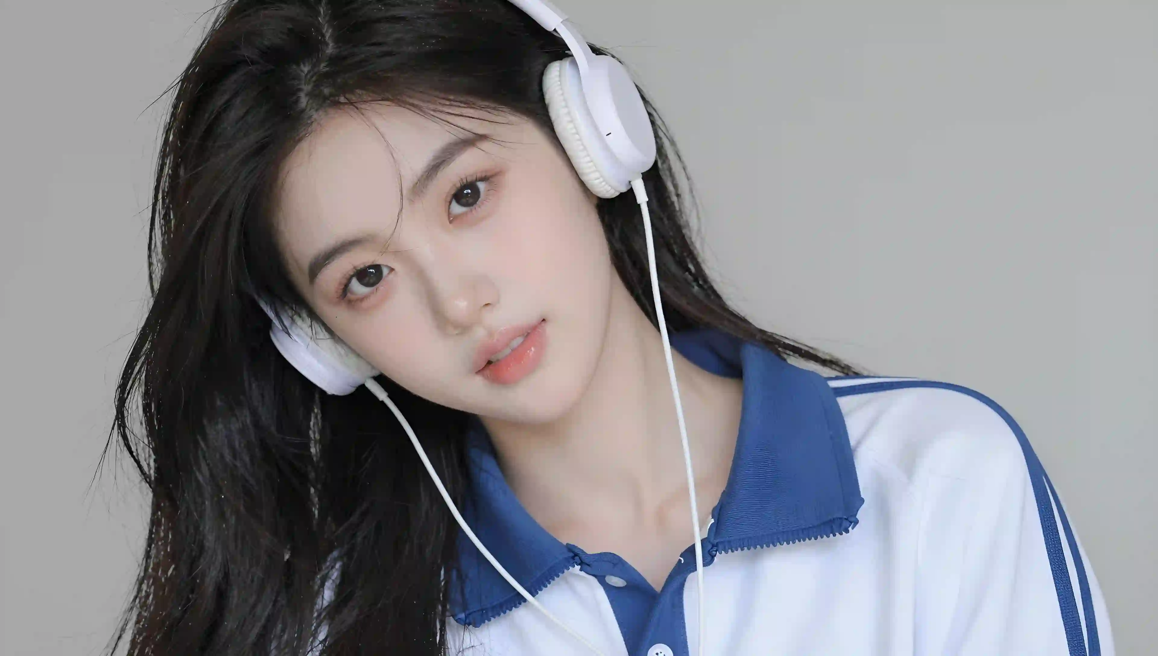 校服 长发清纯美女 耳机 音乐 可爱 小清新