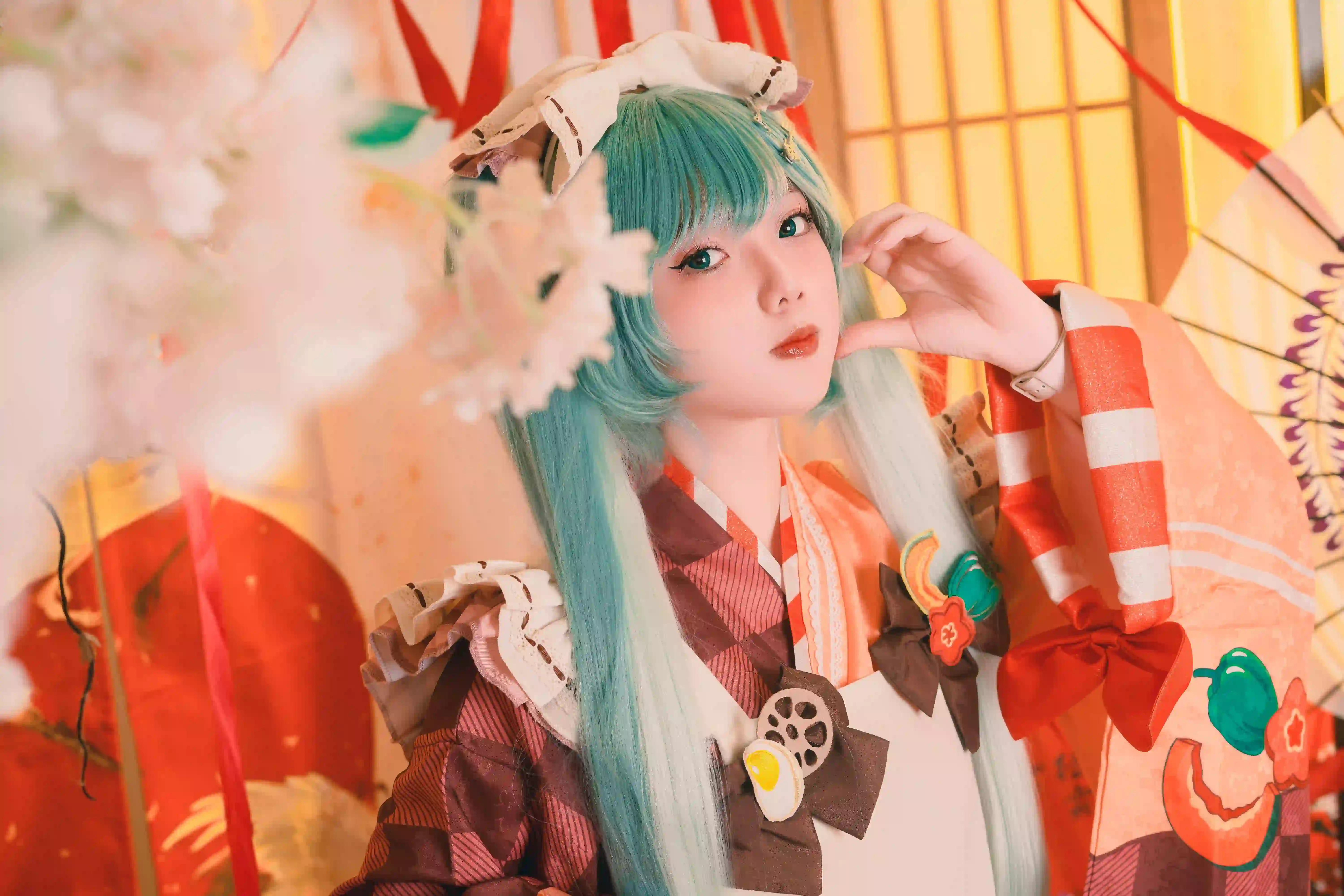 日式风格 绿色头发 cos 可爱女孩 